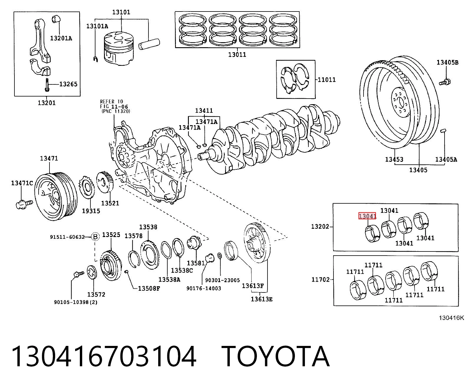 130416703104 Toyota Комплект підшипників ковзання коленвалу