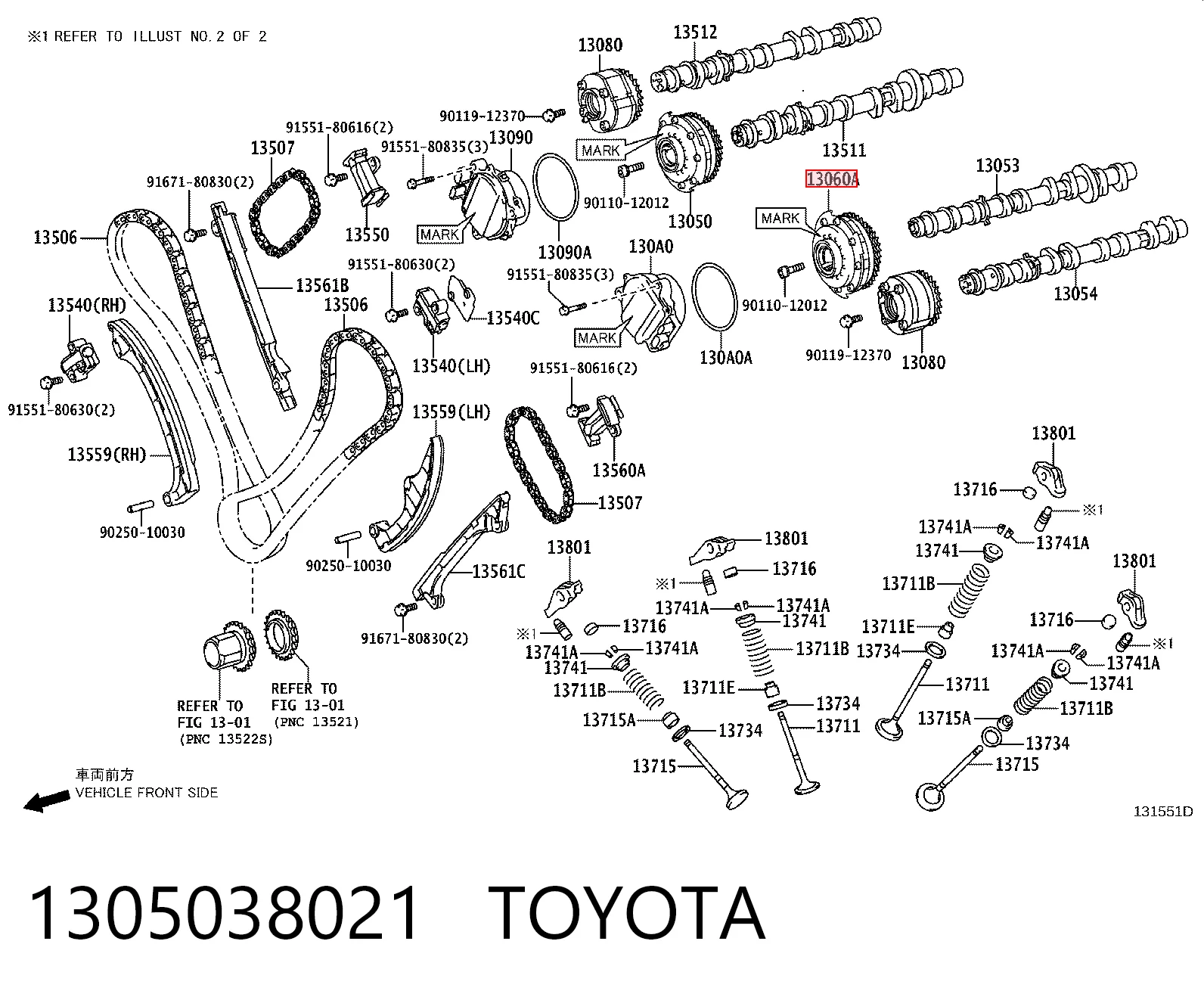 1305038021 Toyota Зірка-шестерня розподільного валу двигуна, впускного