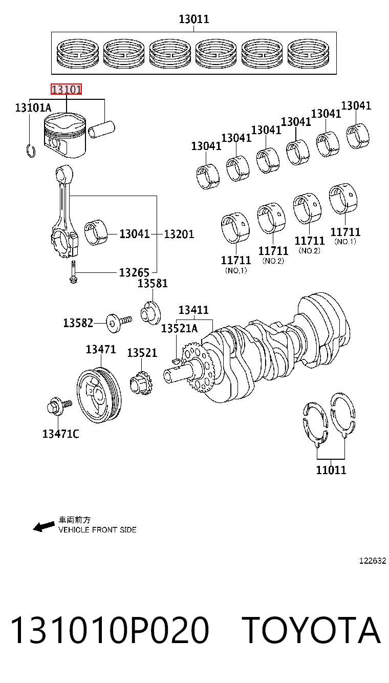 131010P020 Toyota Поршень без кілець
