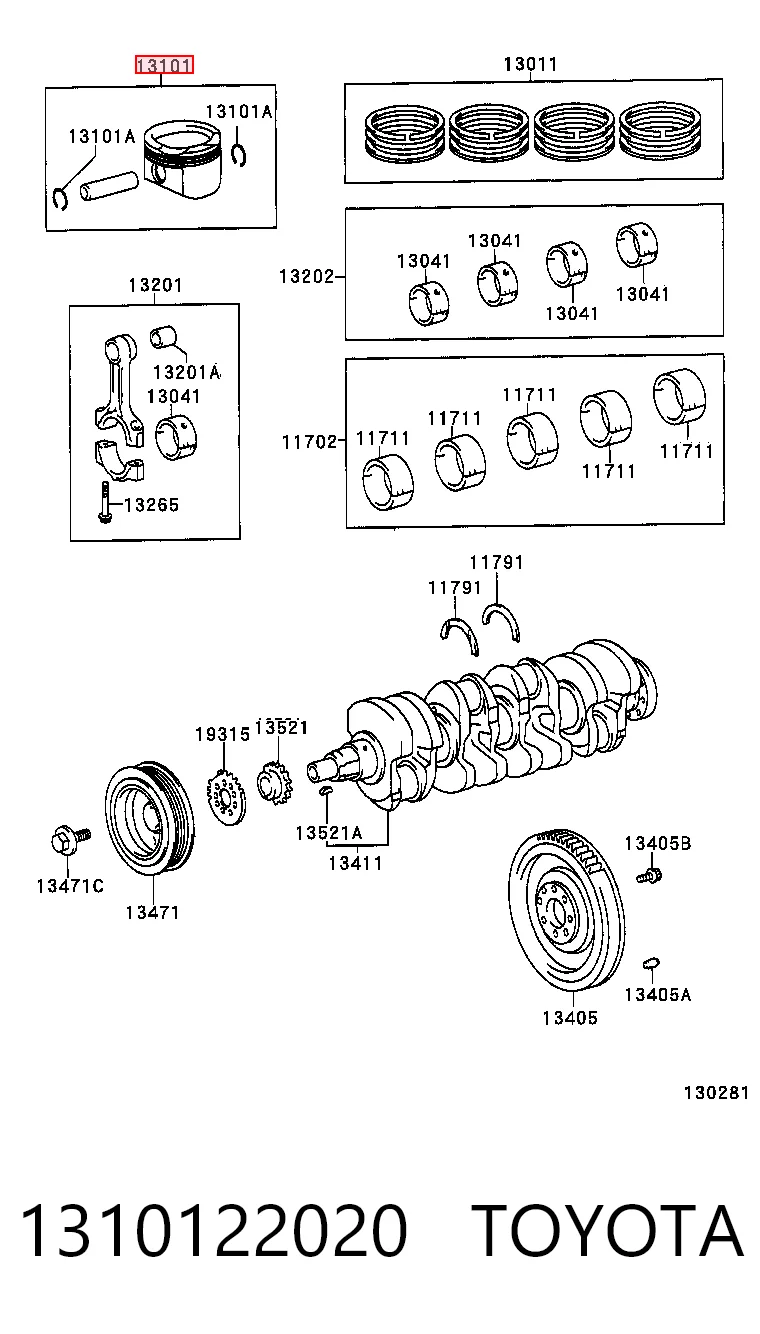 1310122020 Toyota Поршня на 1 циліндр, STD