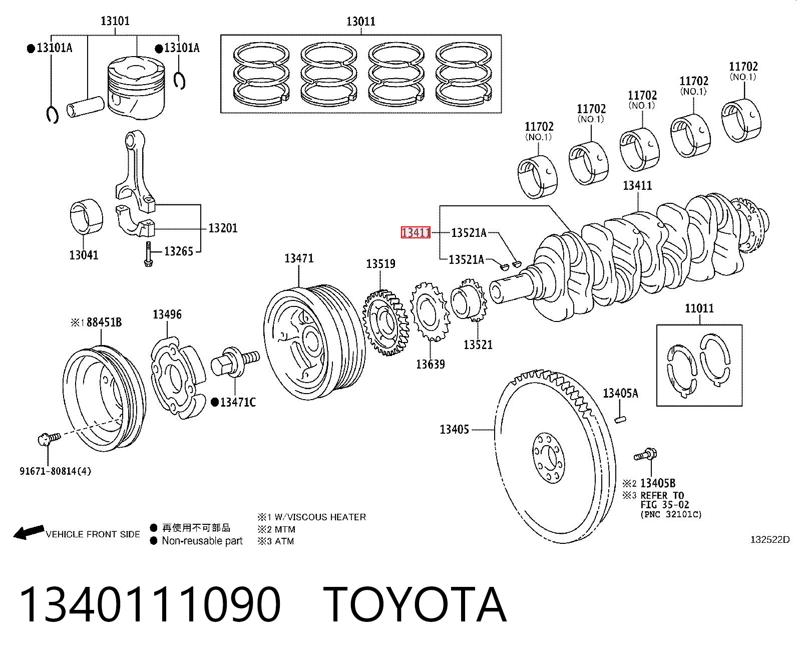 1340111090 Toyota Колінвал двигуна