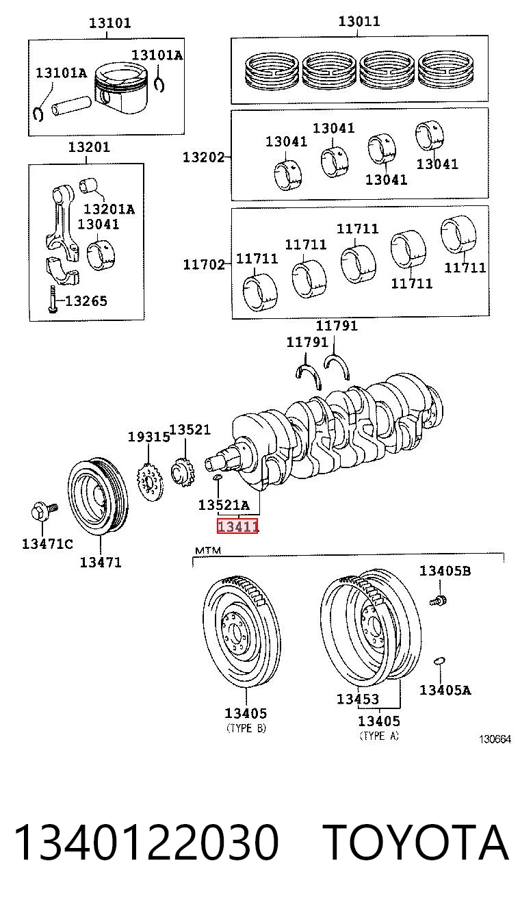 1340122030 Toyota Колінвал двигуна