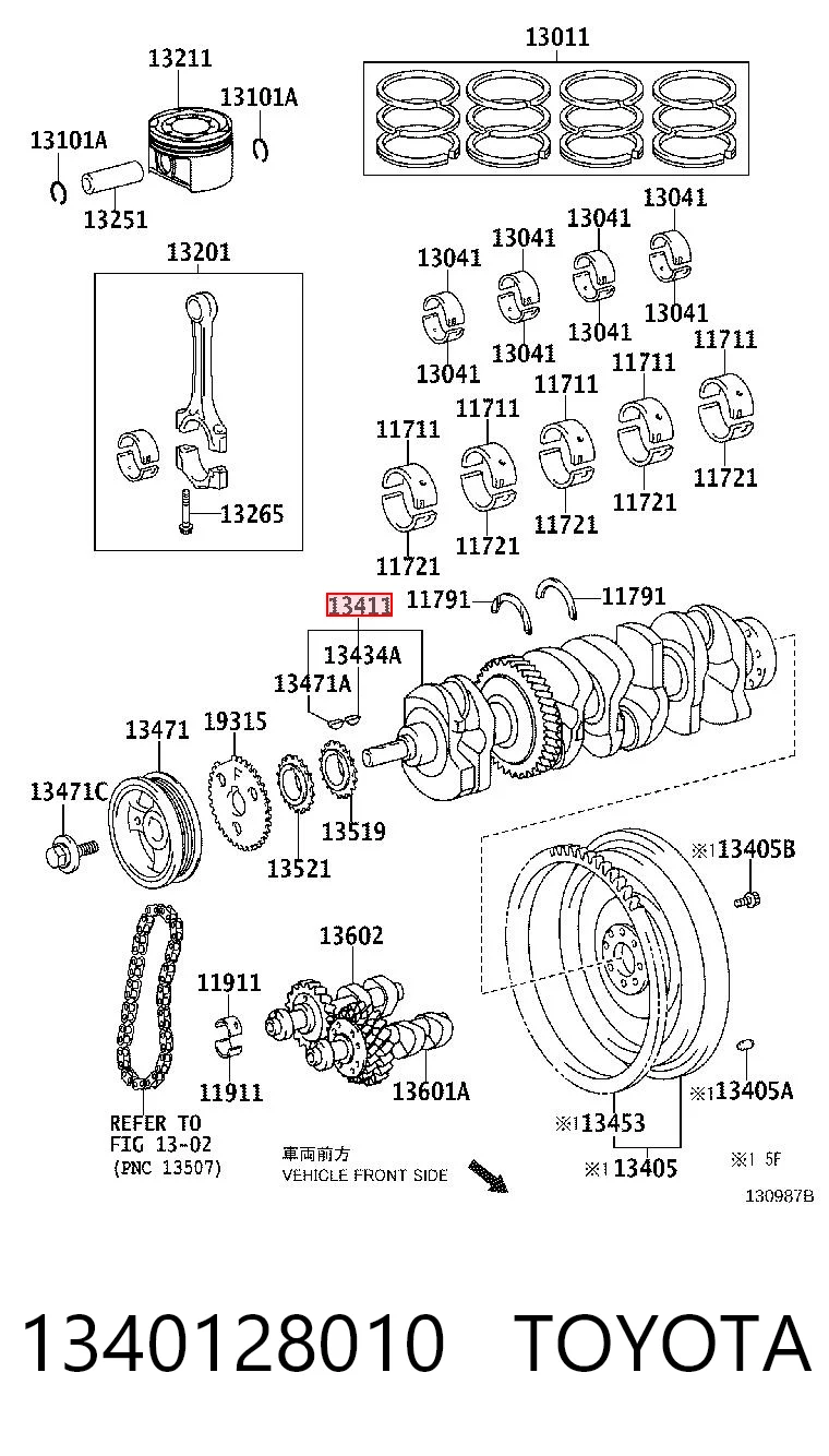 Вал колінчастий і маховик Toyota 1340128010 ціна, від 339.26 USD