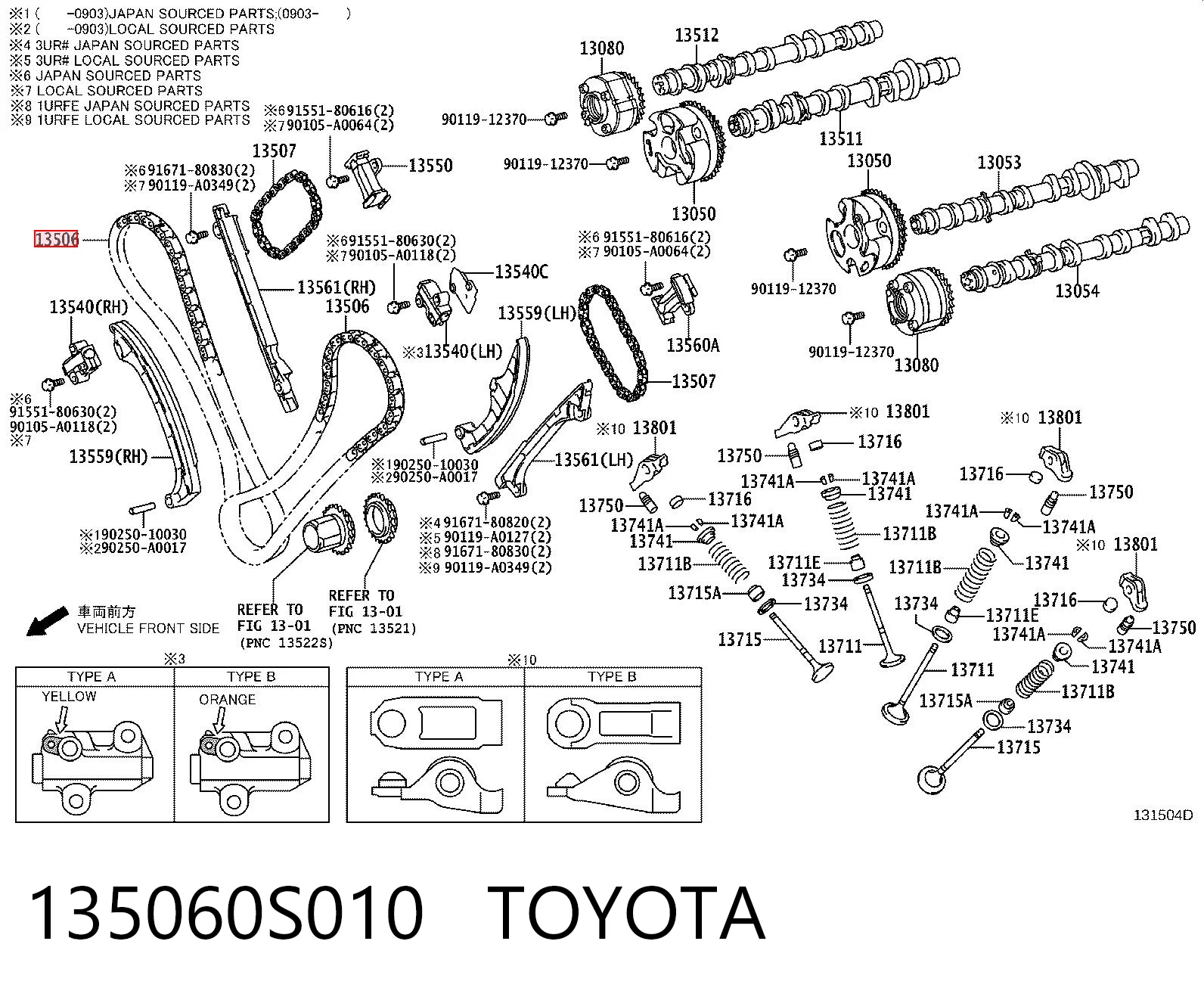 135060S010 Toyota Ланцюг ГРМ, лівий