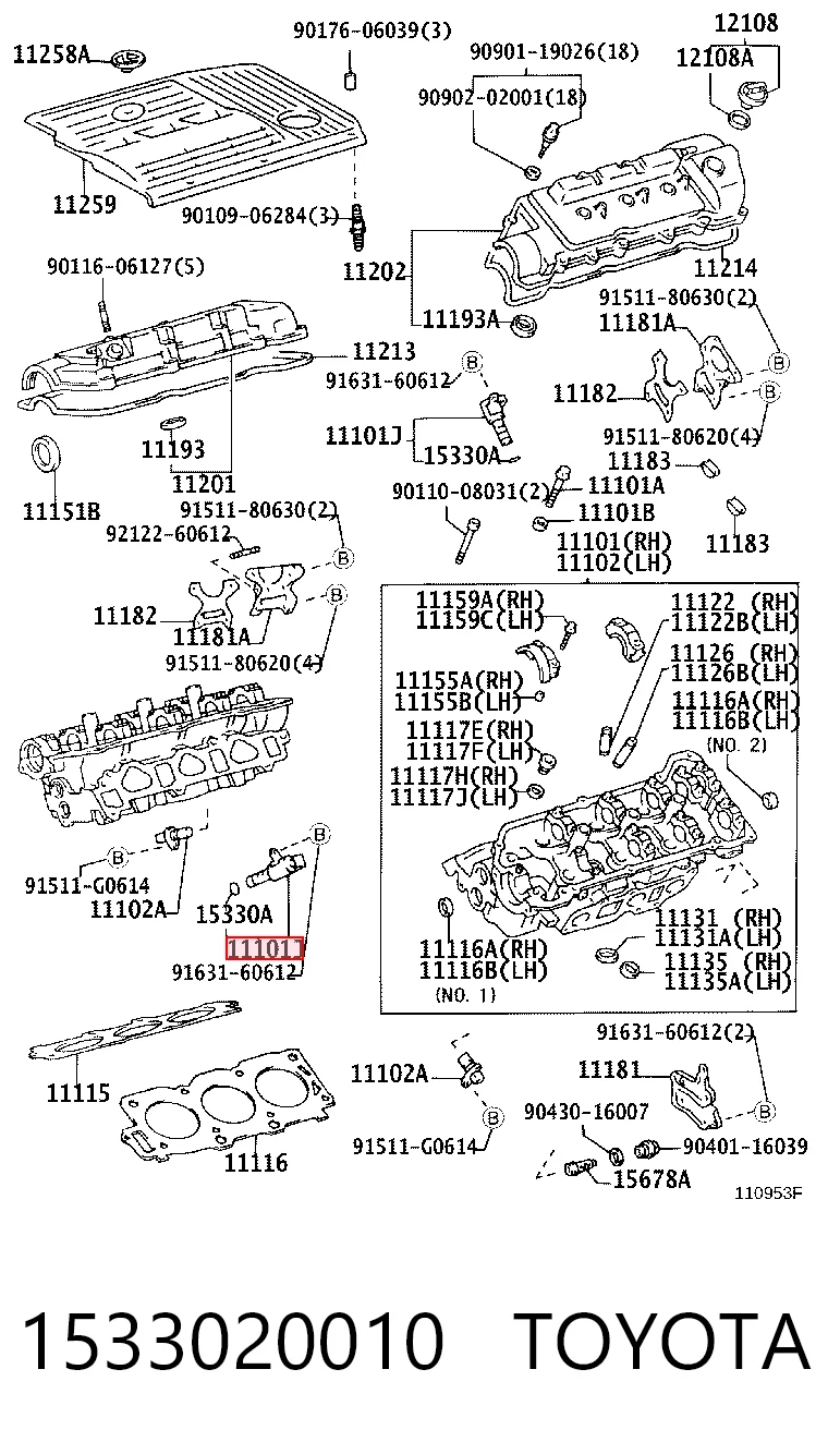 1533020010 Toyota Клапан електромагнітний положення (фаз) розподвала, правий