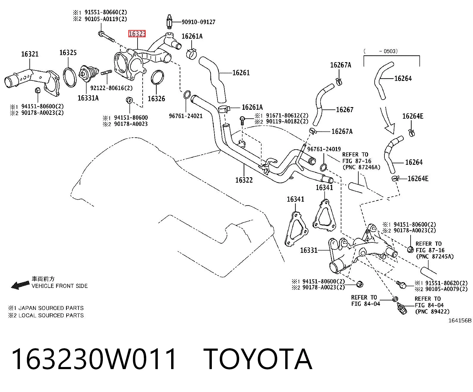 163230W011 Toyota Корпус термостата в зборі
