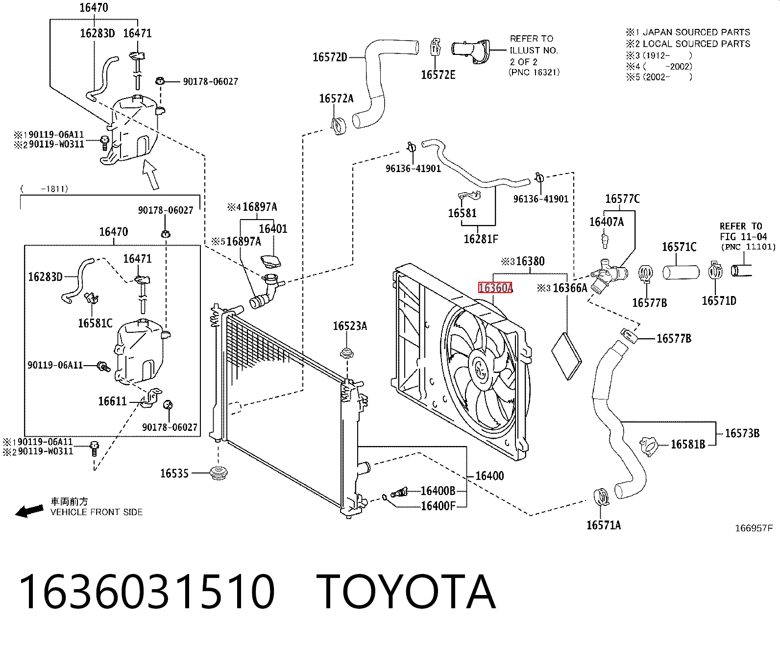 1636031510 Toyota Дифузор радіатора охолодження, в зборі з мотором і крильчаткою