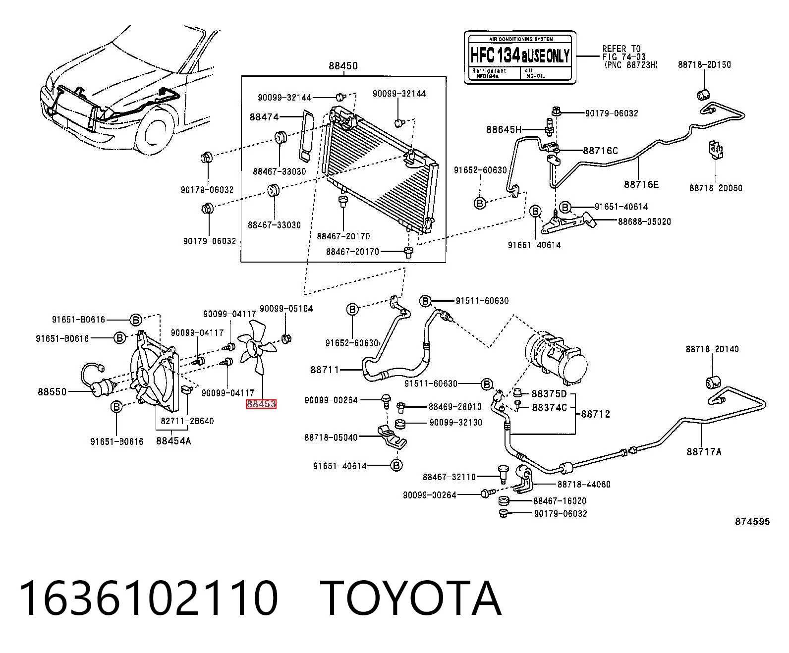 1636102110 Toyota Дифузор радіатора охолодження, в зборі з мотором і крильчаткою