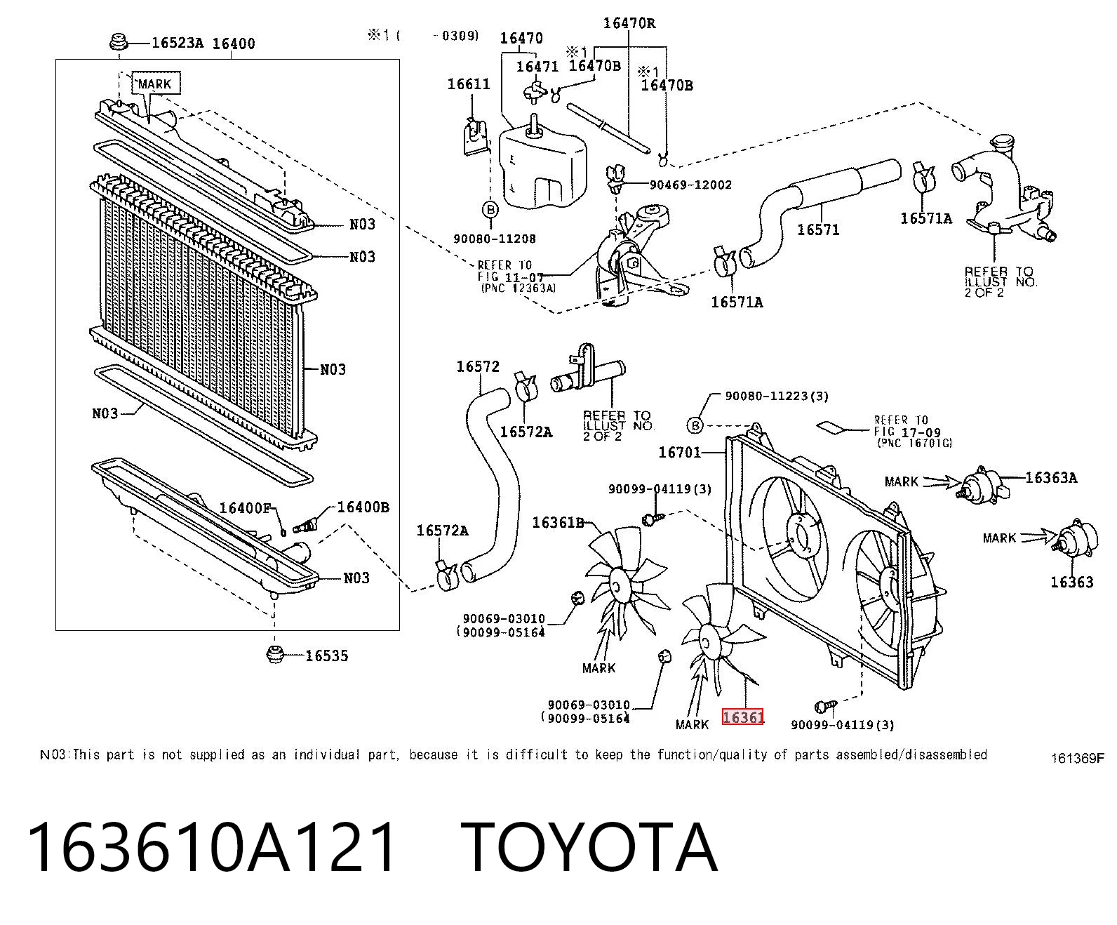 163610A121 Toyota Вентилятор радіатора охолодження, лівий