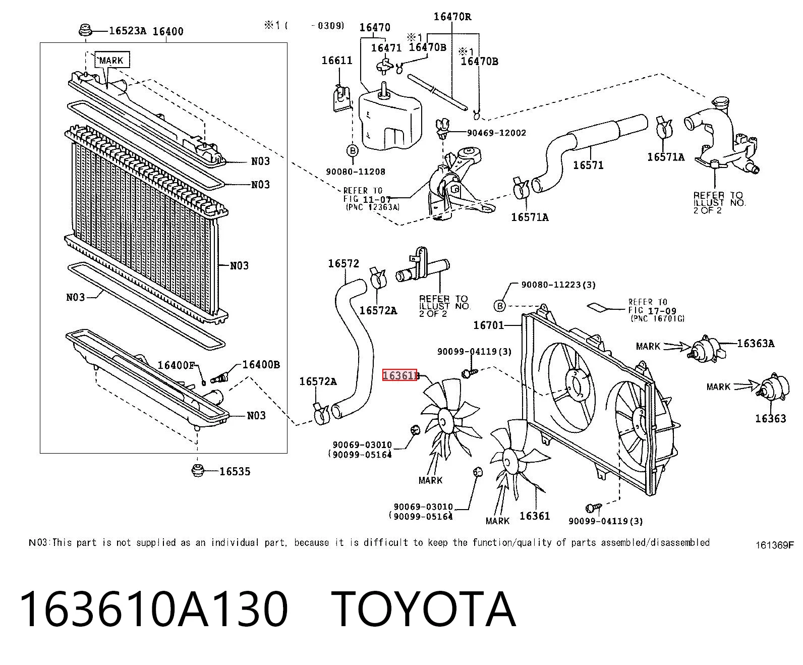 163610A130 Toyota Вентилятор / крильчатка радіатора кондиціонера, правий