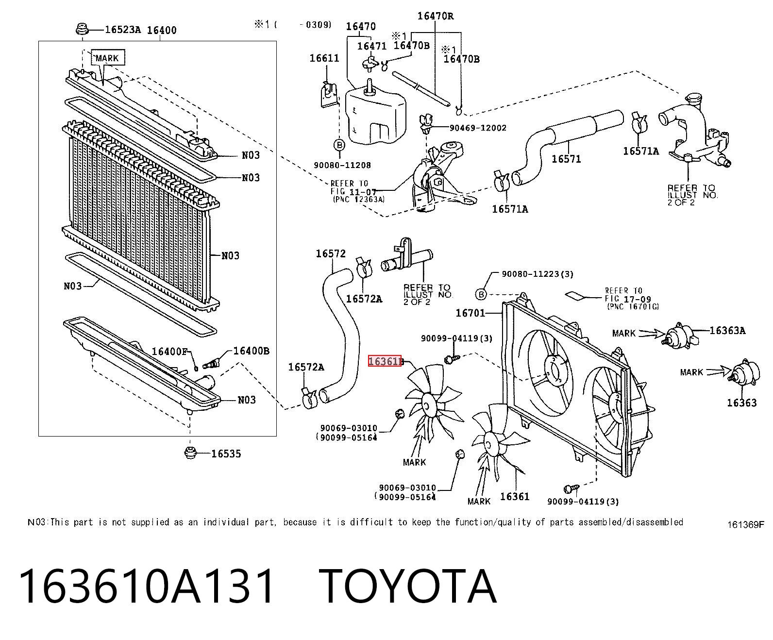 163610A131 Toyota Вентилятор / крильчатка радіатора кондиціонера, правий