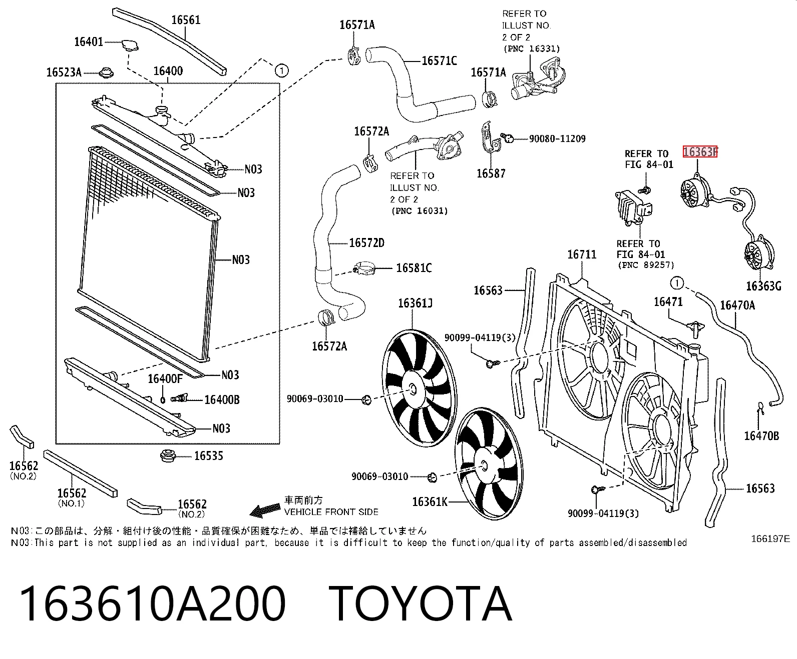 163610A200 Toyota Дифузор радіатора охолодження, в зборі з мотором і крильчаткою