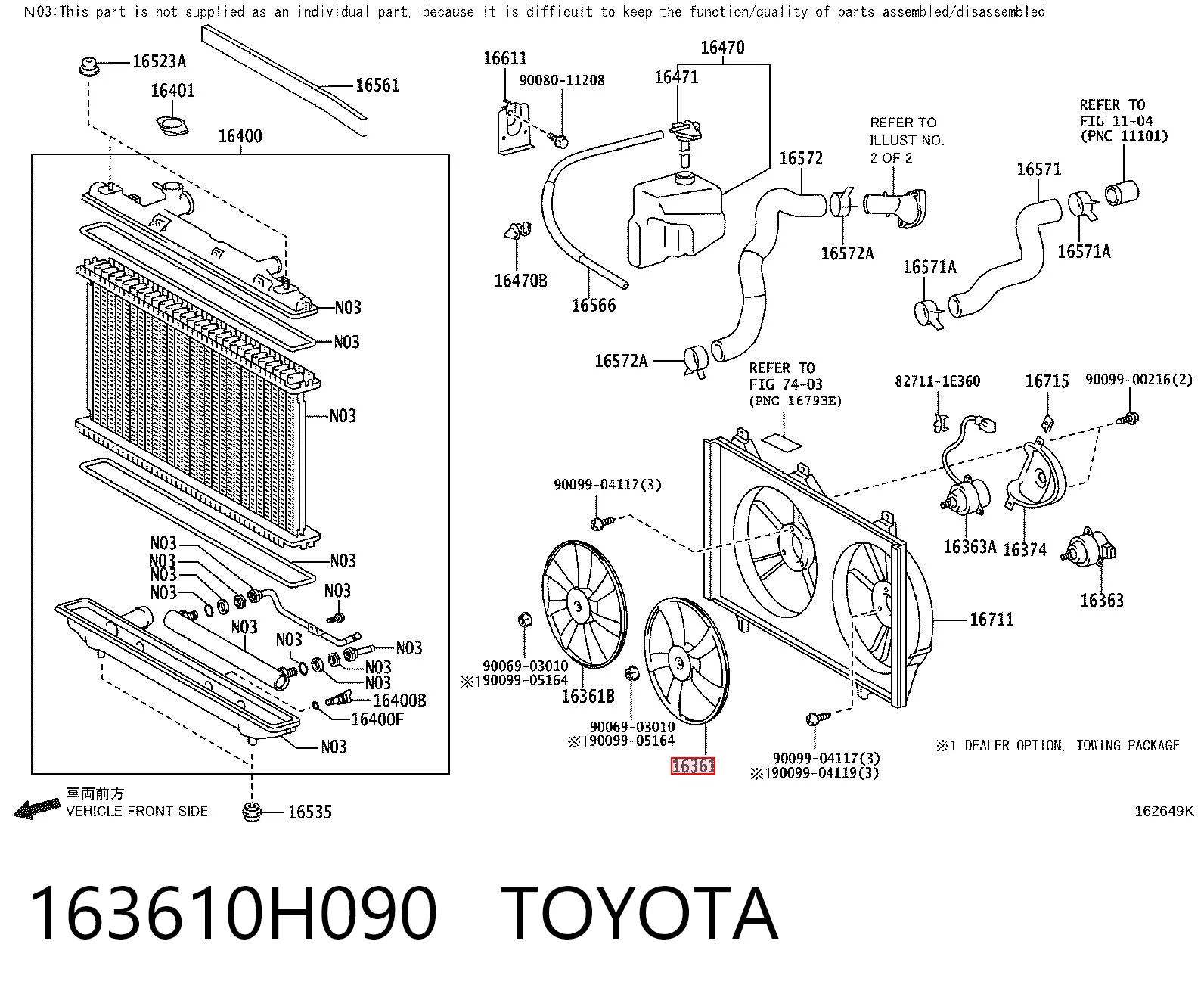 163610H090 Toyota Вентилятор радіатора охолодження, лівий