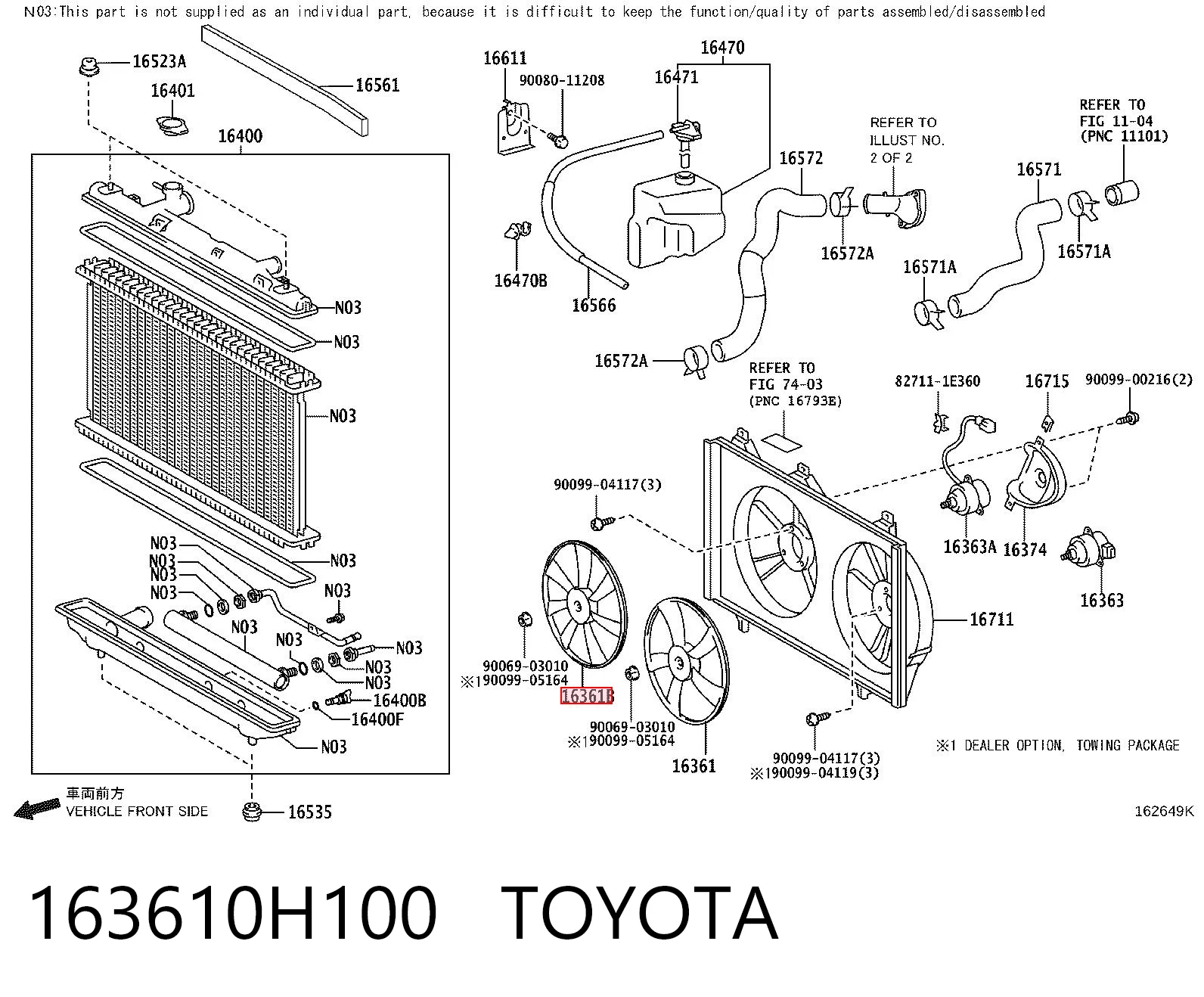 163610H100 Toyota Дифузор радіатора охолодження, в зборі з мотором і крильчаткою