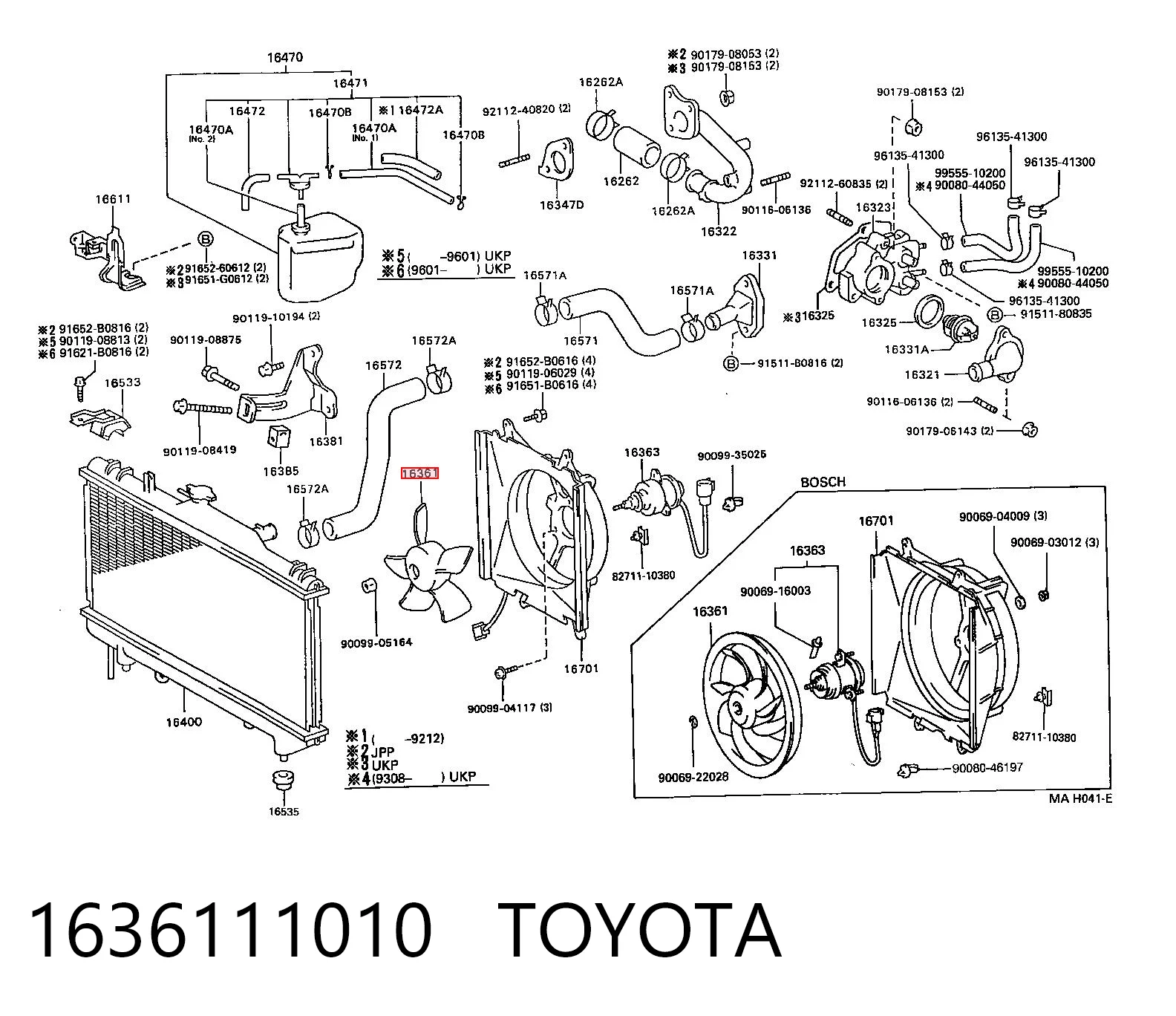 1636111010 Toyota Дифузор радіатора охолодження, в зборі з мотором і крильчаткою