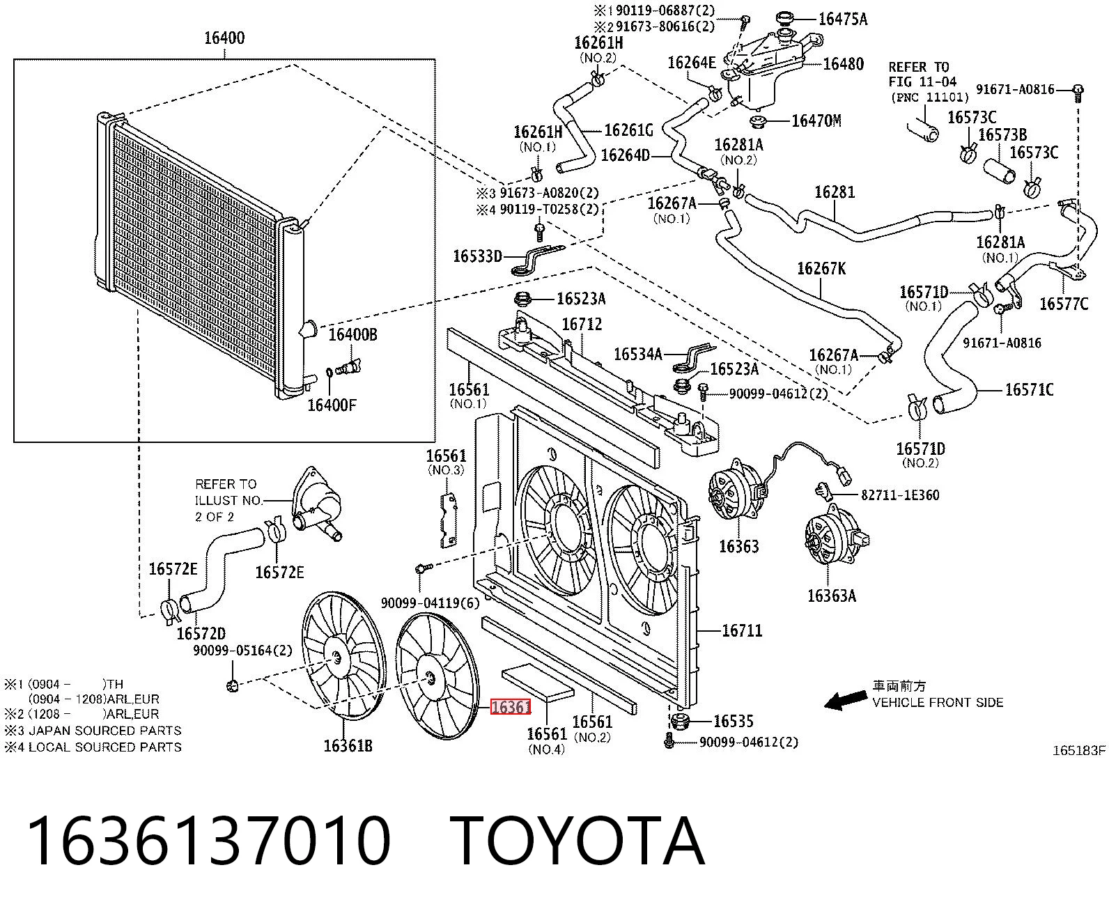 1636137010 Toyota Вентилятор радіатора охолодження, лівий