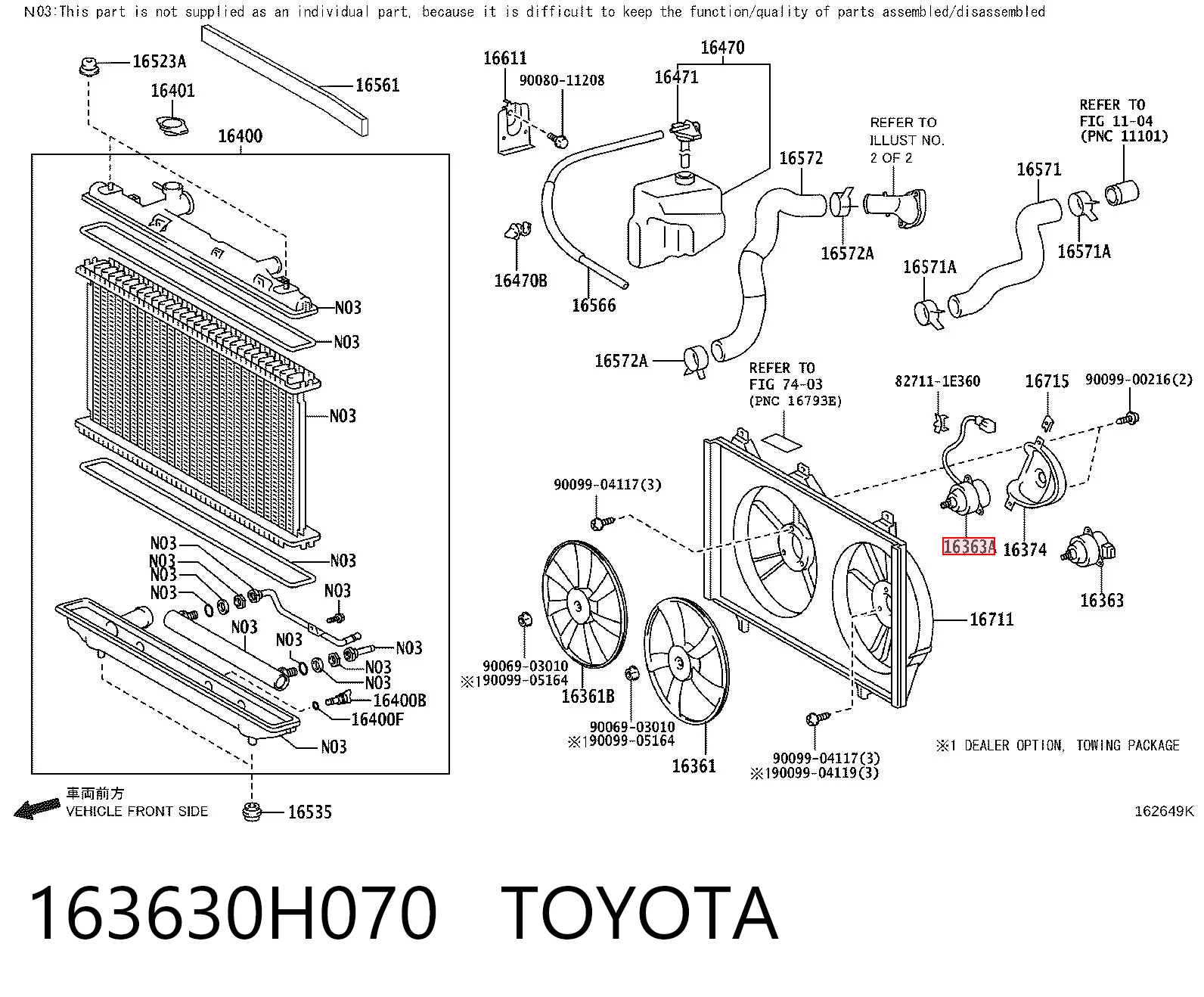 163630H070 Toyota Двигун вентилятора системи охолодження, правий