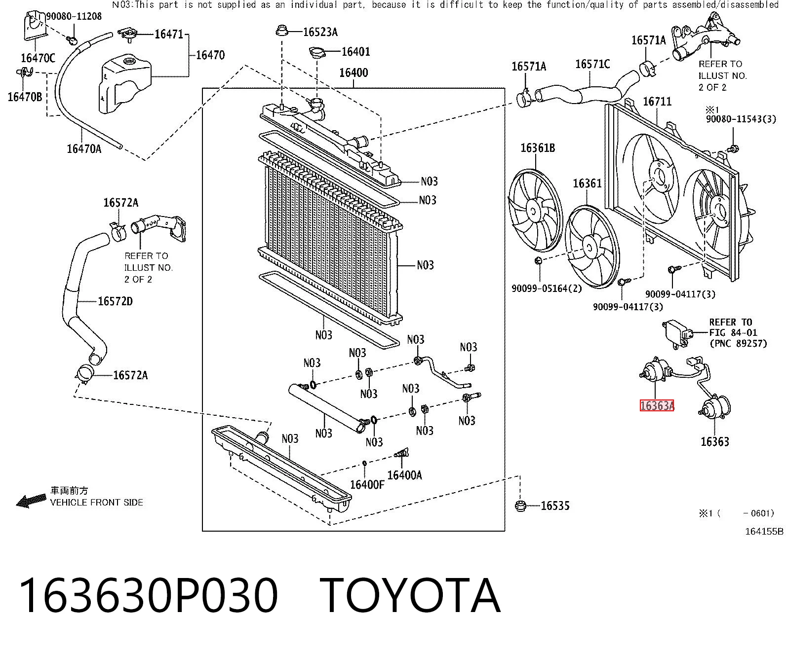 163630P030 Toyota Двигун вентилятора системи охолодження, правий