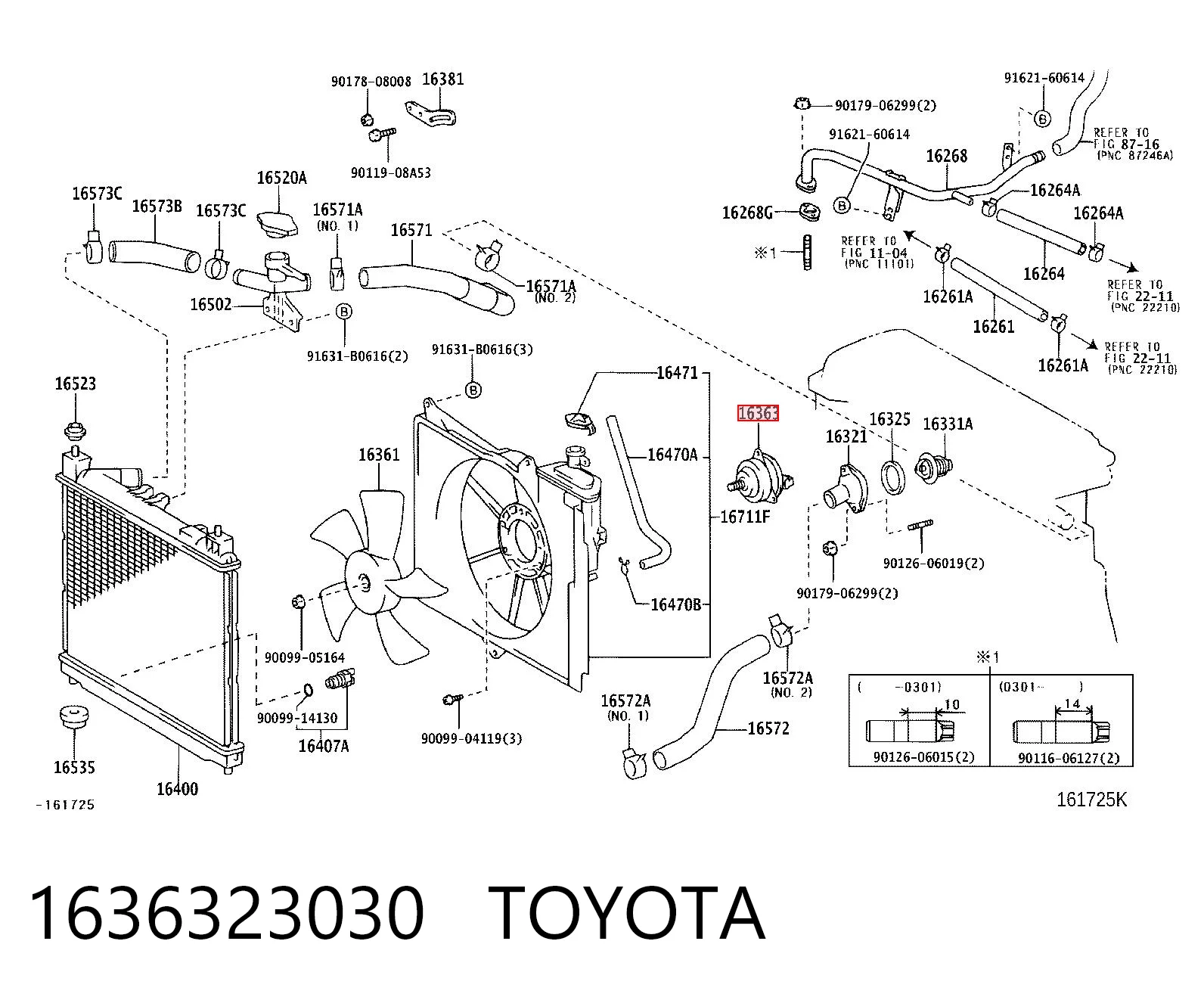 1636323030 Toyota Мотор вентилятора системи охолодження, лівий