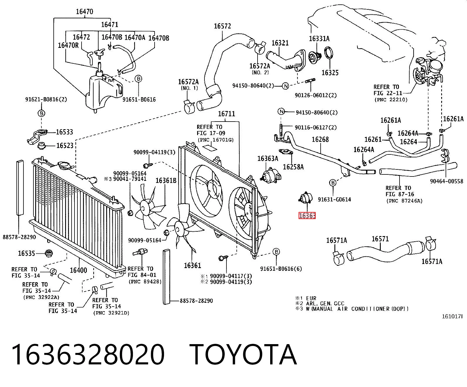 1636328020 Toyota Мотор вентилятора системи охолодження, лівий