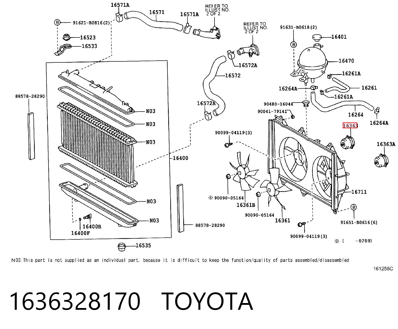 1636328170 Toyota Двигун вентилятора системи охолодження, правий