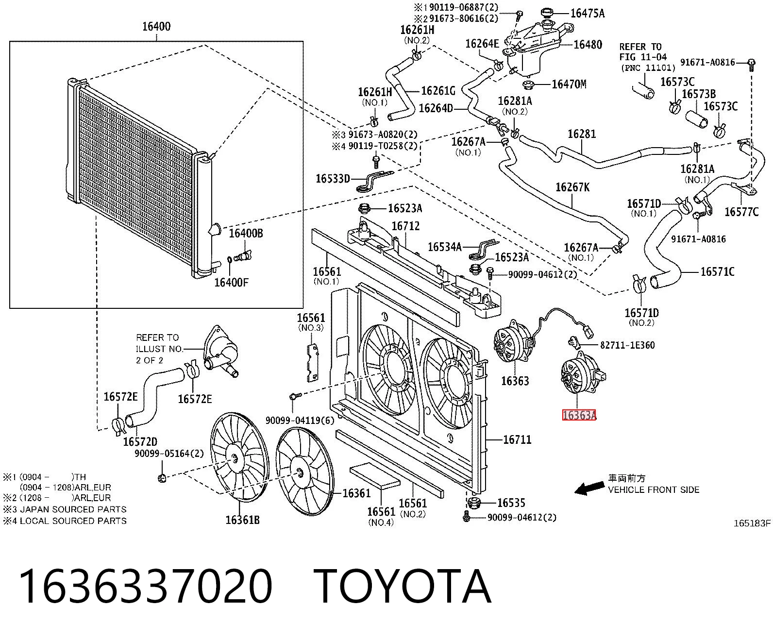 1636337020 Toyota Двигун вентилятора системи охолодження, лівий