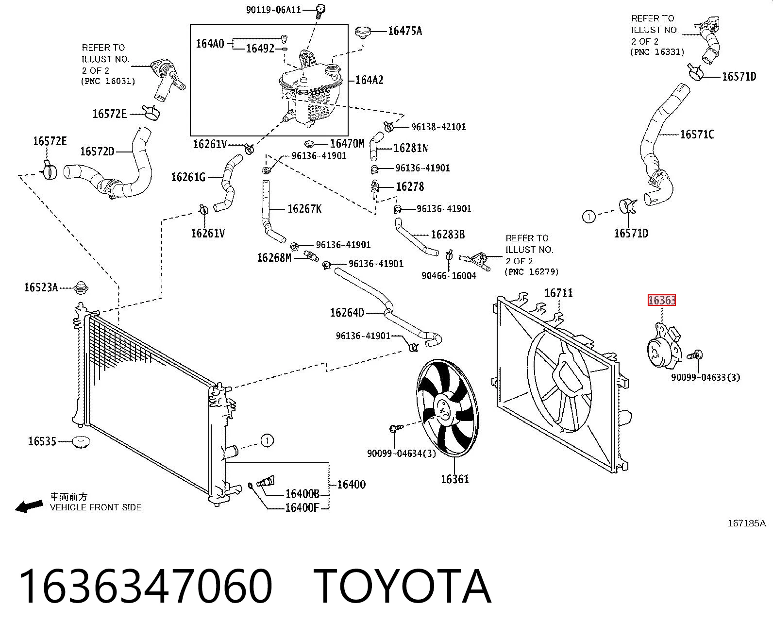 1636347060 Toyota Дифузор радіатора охолодження, в зборі з мотором і крильчаткою