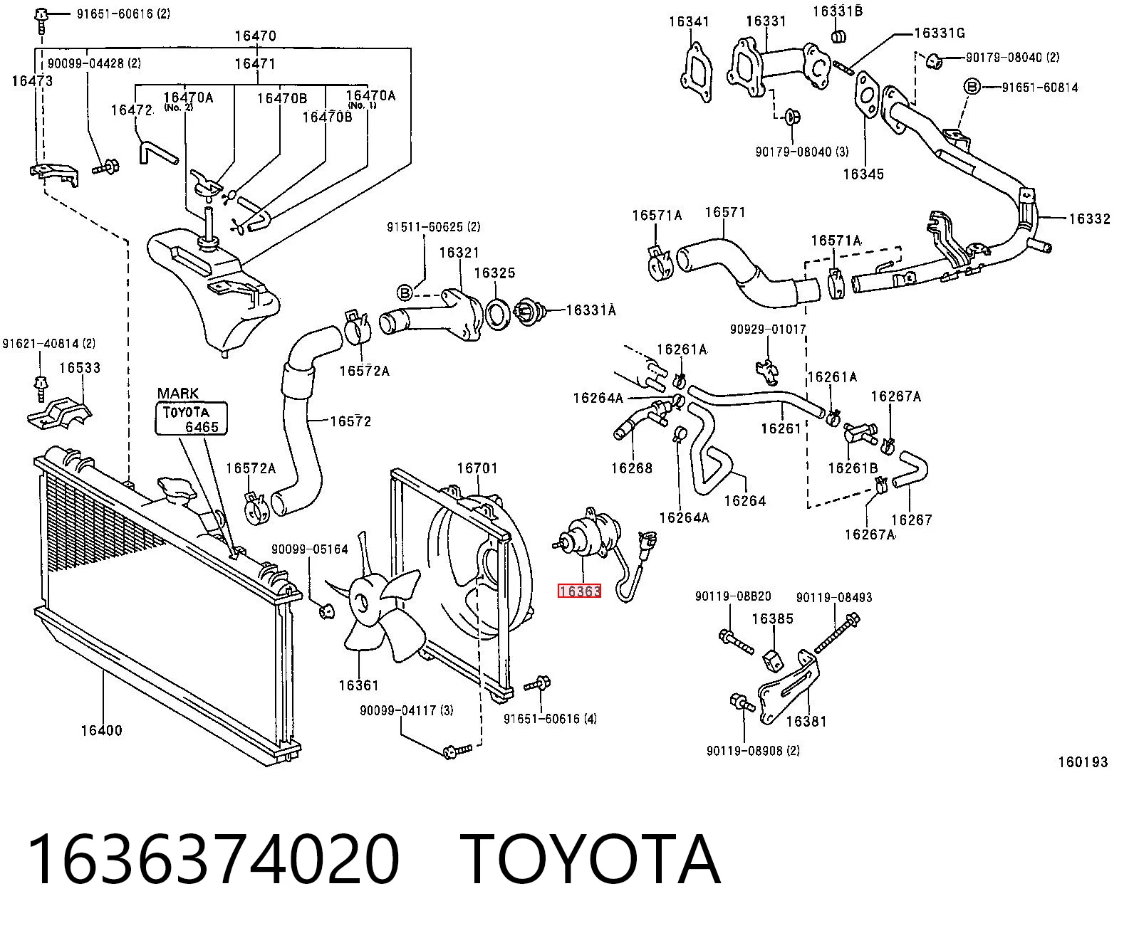 1636374020 Toyota Електродвигун вентилятора системи охолодження