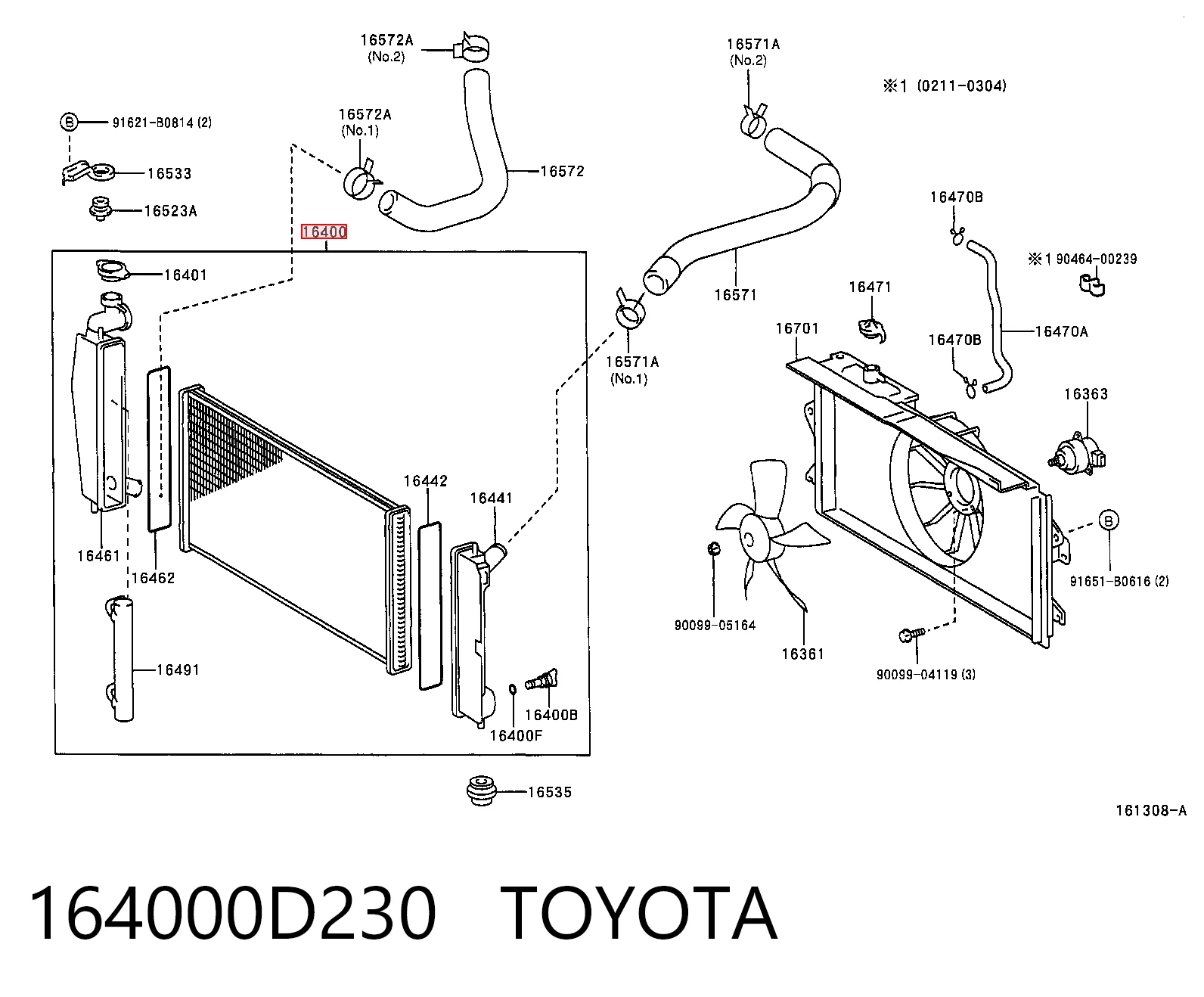 164000D230 Toyota Радіатор охолодження двигуна
