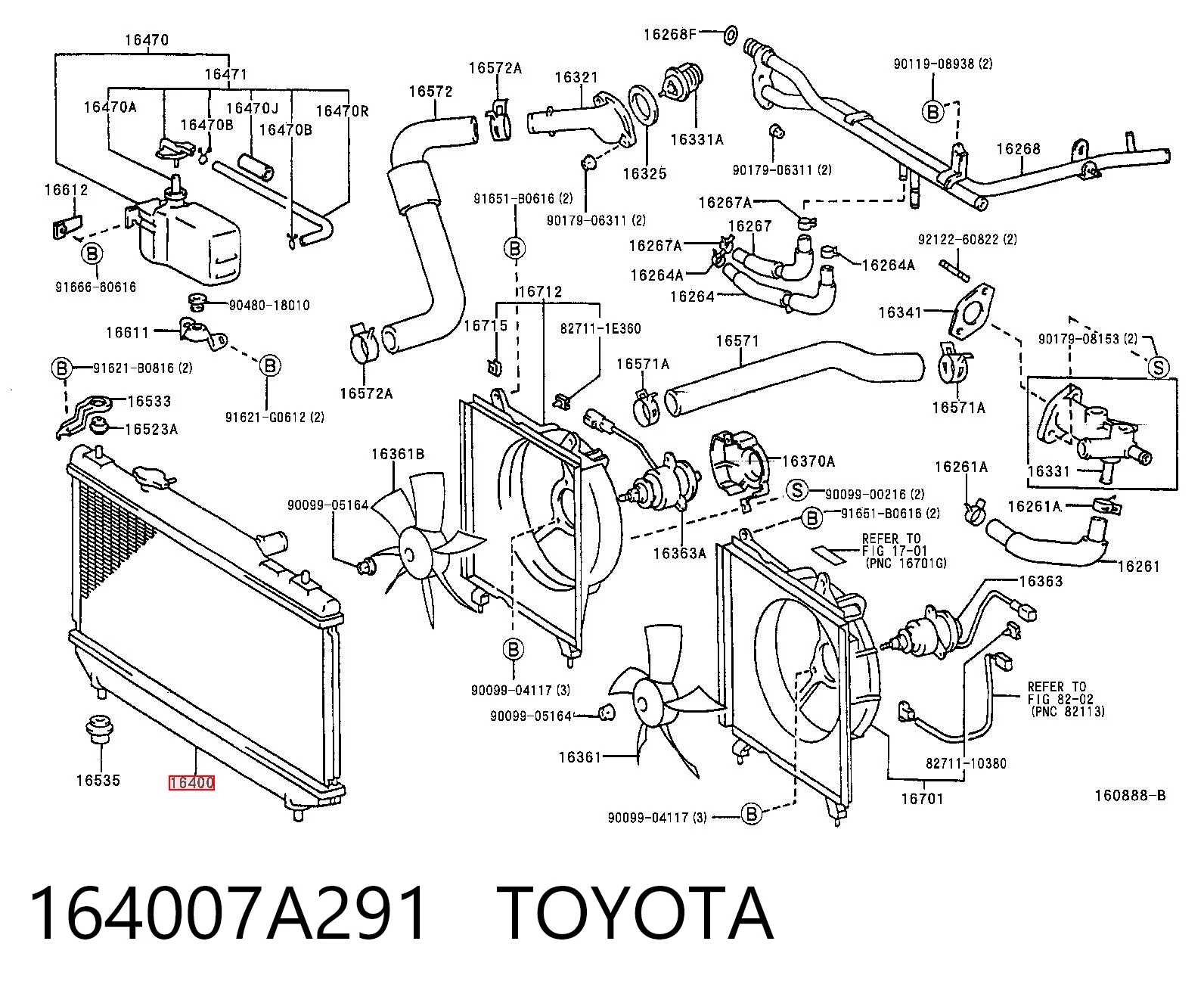 164007A291 Toyota Радіатор охолодження двигуна
