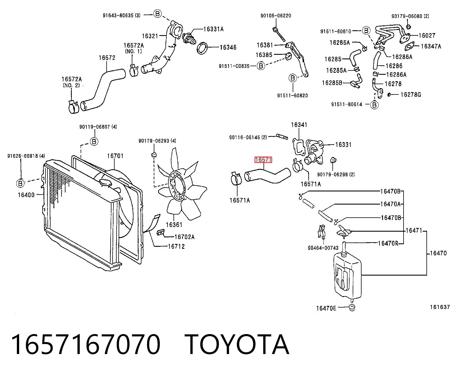 1657167070 Toyota Шланг/патрубок радіатора охолодження, нижній