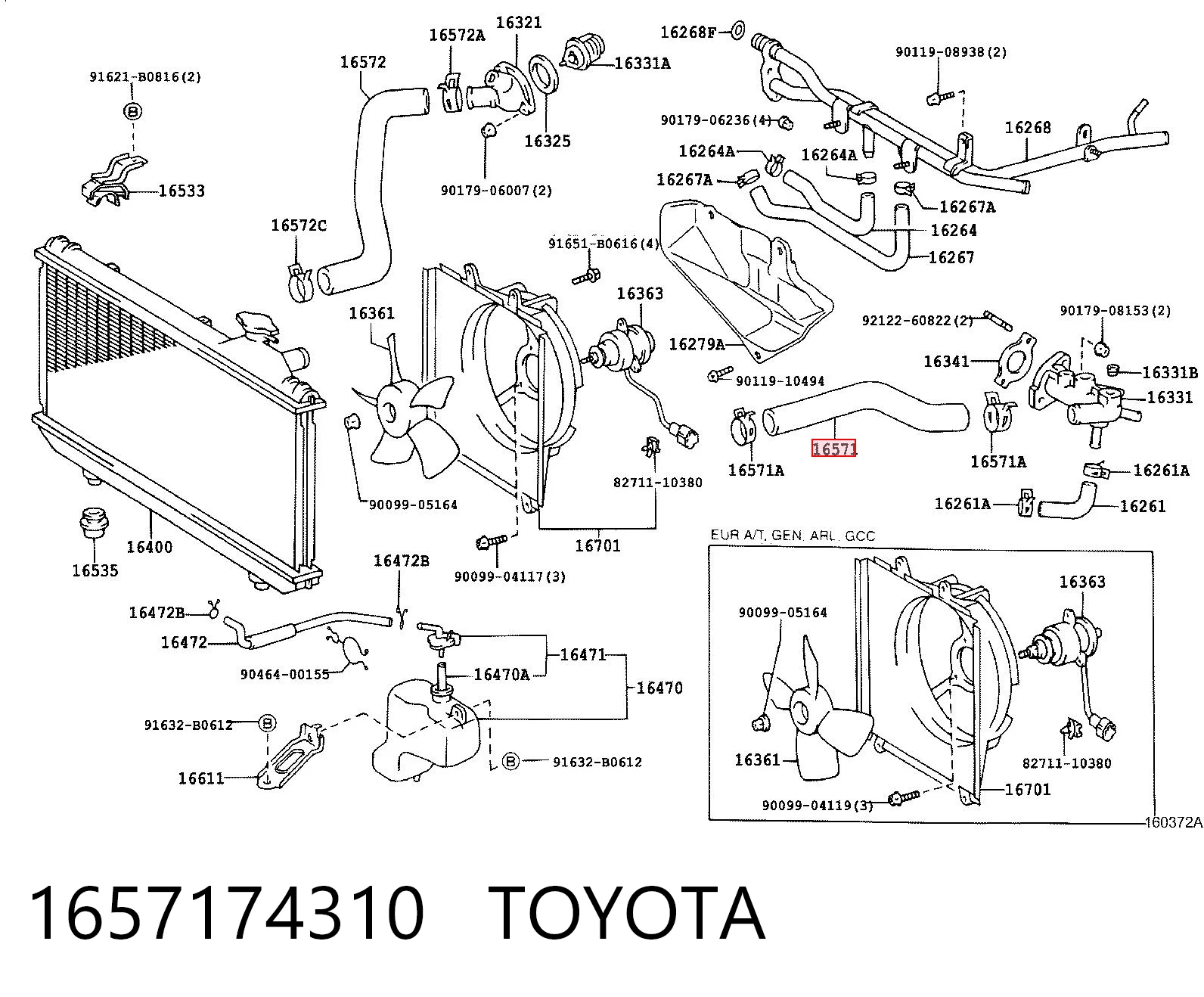 1657174310 Toyota Шланг/патрубок радіатора охолодження, верхній