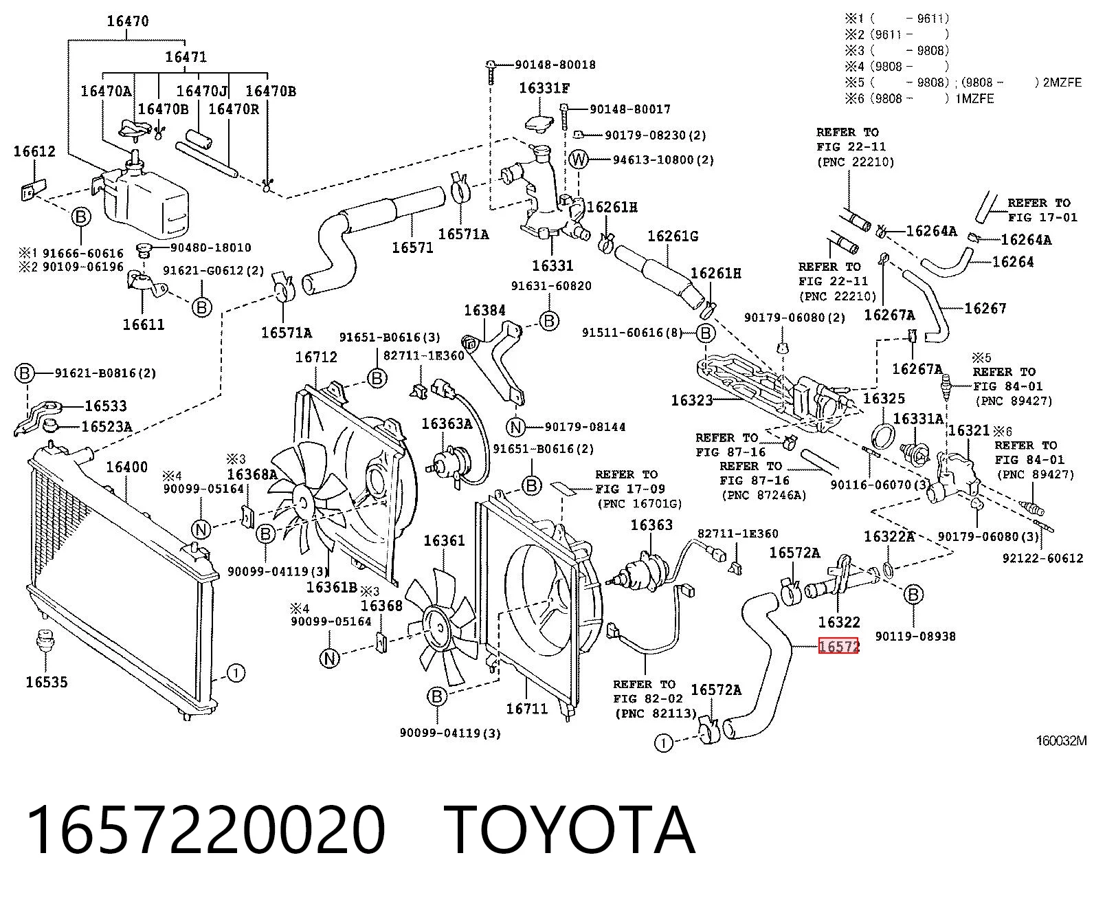 1657220020 Toyota Шланг/патрубок радіатора охолодження, нижній