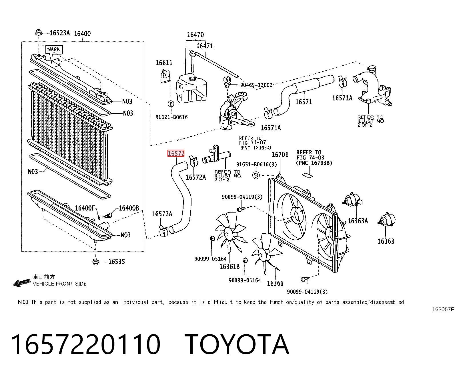 1657220110 Toyota Шланг/патрубок радіатора охолодження, нижній