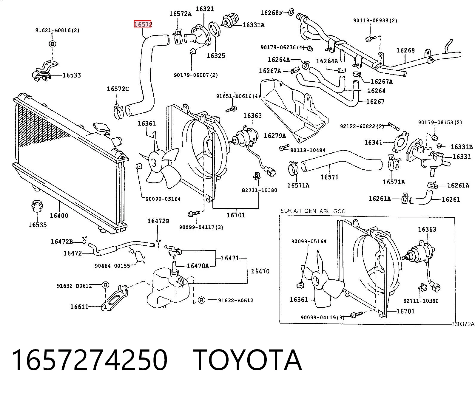 1657274250 Toyota Шланг/патрубок радіатора охолодження, нижній