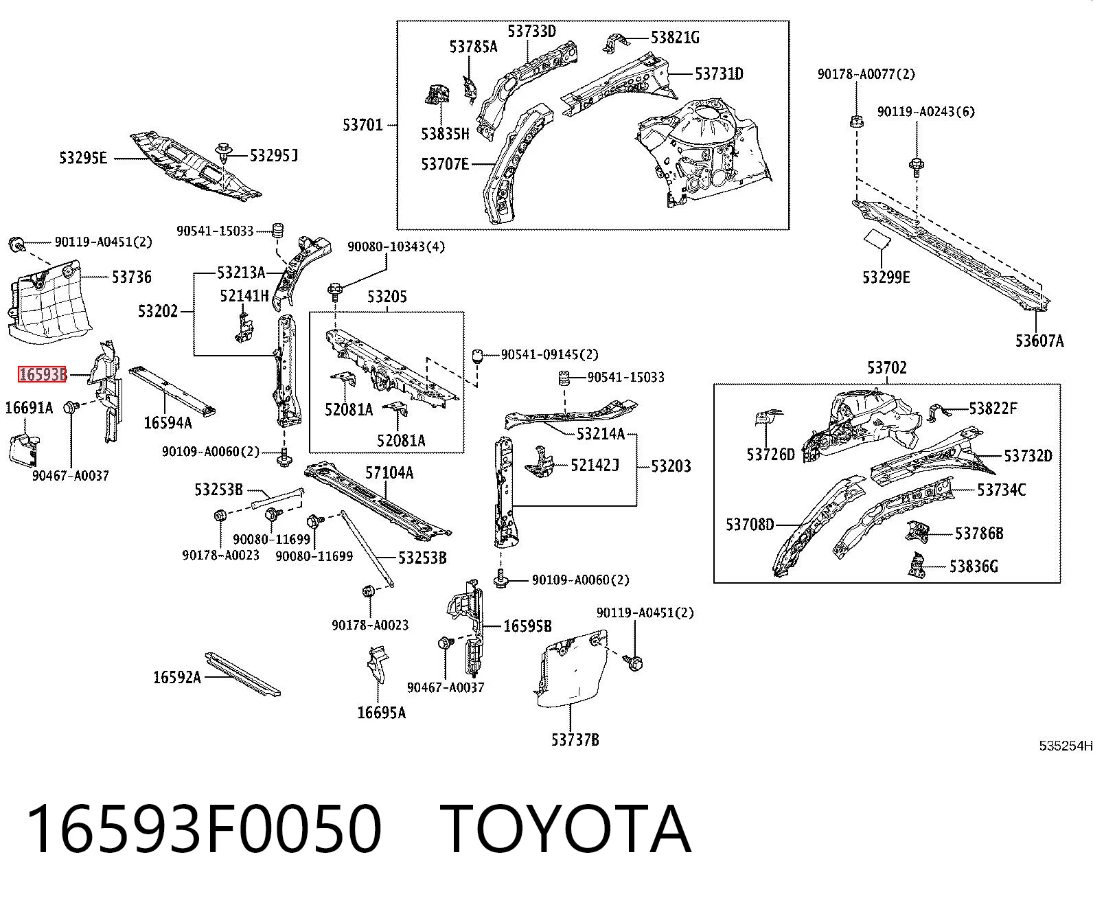 16593F0050 Toyota Повітропровід (дефлектор) радіатора, правий