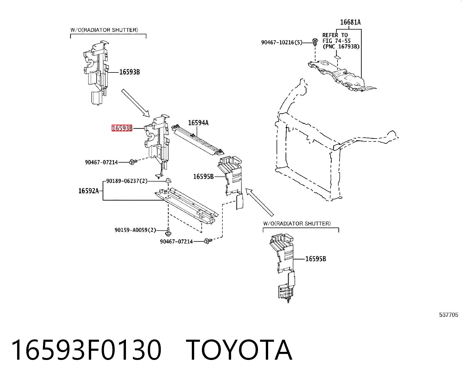 16593F0130 Toyota Повітропровід (дефлектор) радіатора, правий