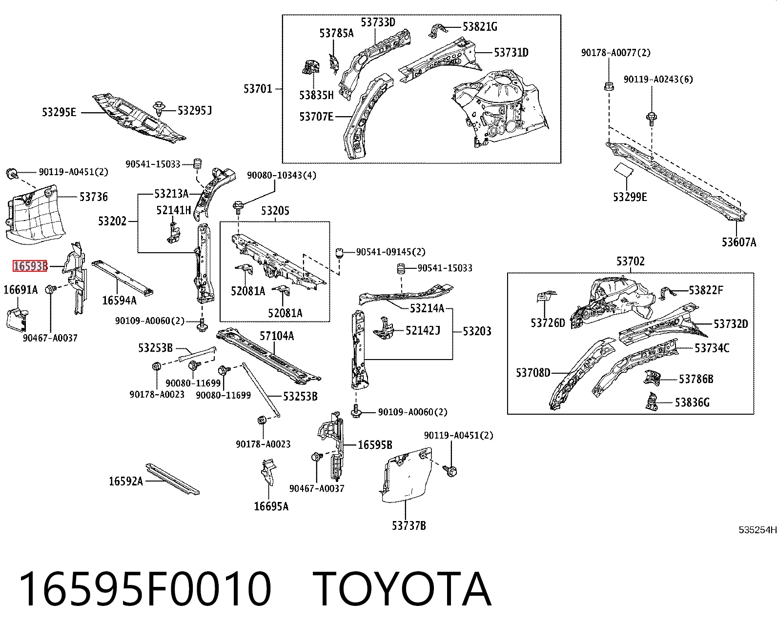 16595F0010 Toyota Повітропровід (дефлектор) радіатора, правий