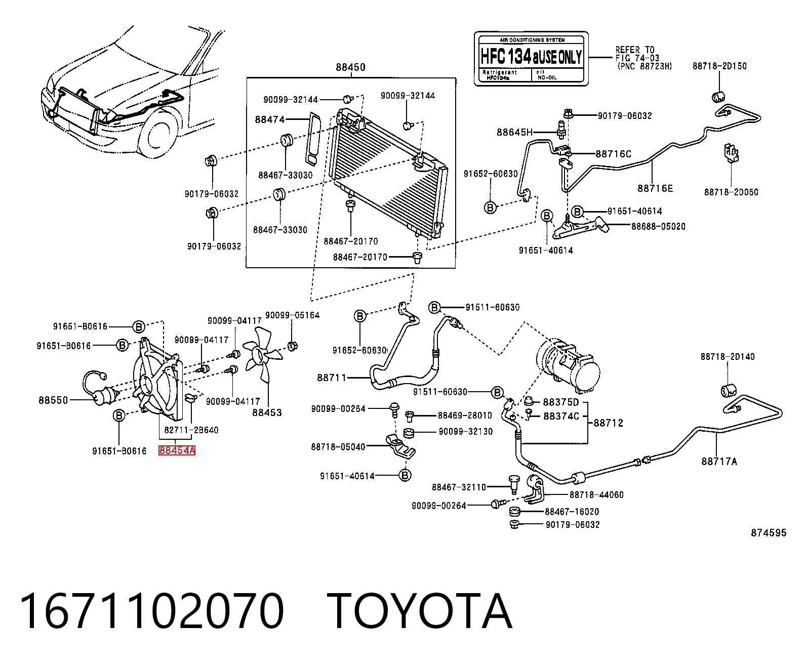 1671102070 Toyota Дифузор радіатора охолодження, в зборі з мотором і крильчаткою