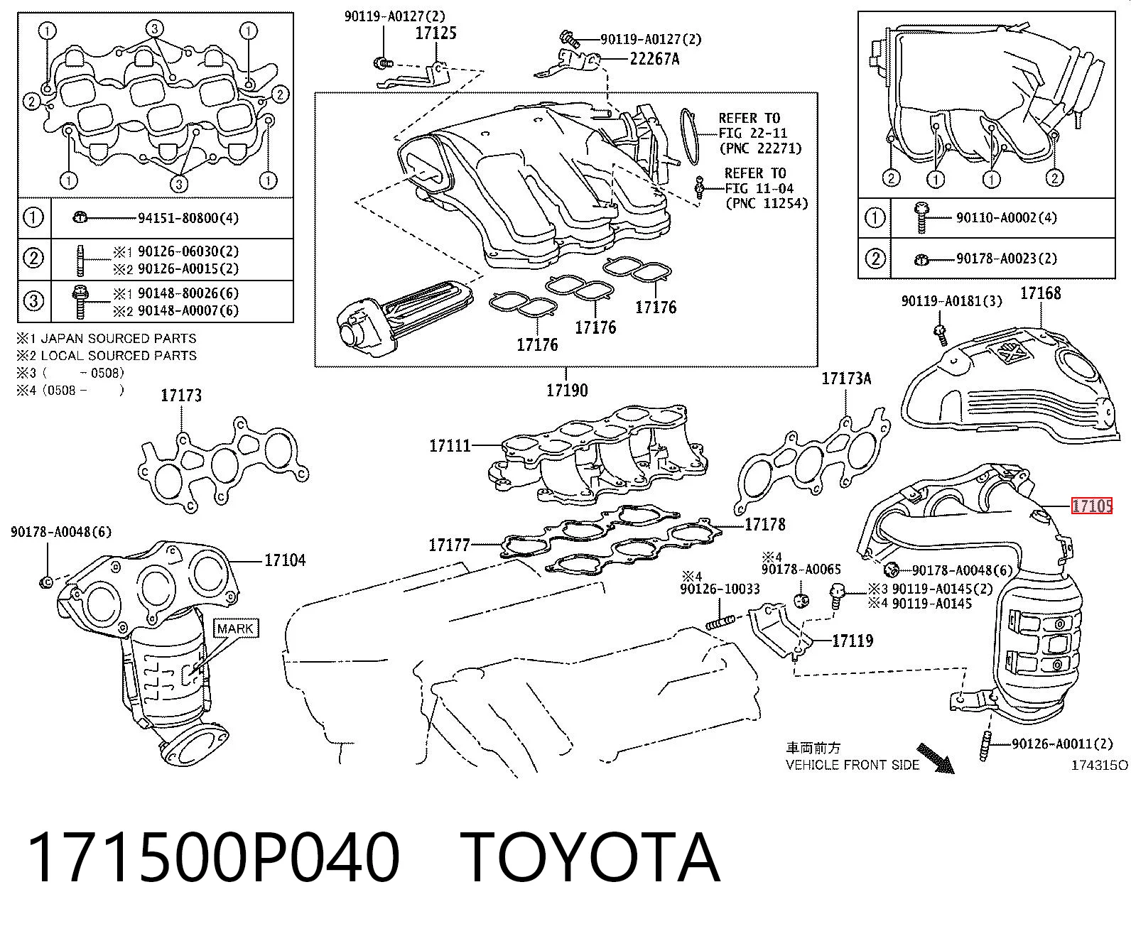 171500P040 Toyota Колектор випускний, лівий