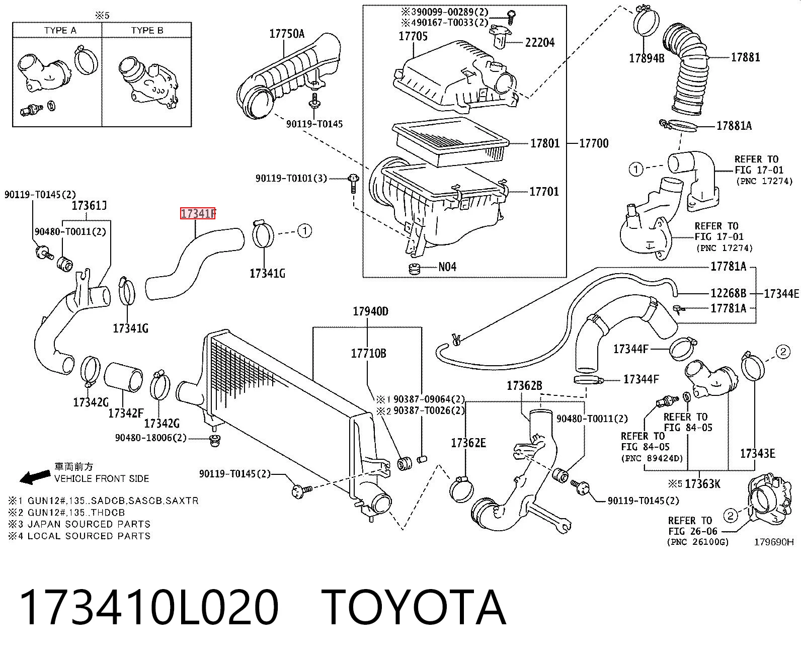 173410L020 Toyota Трубка, що нагнітається