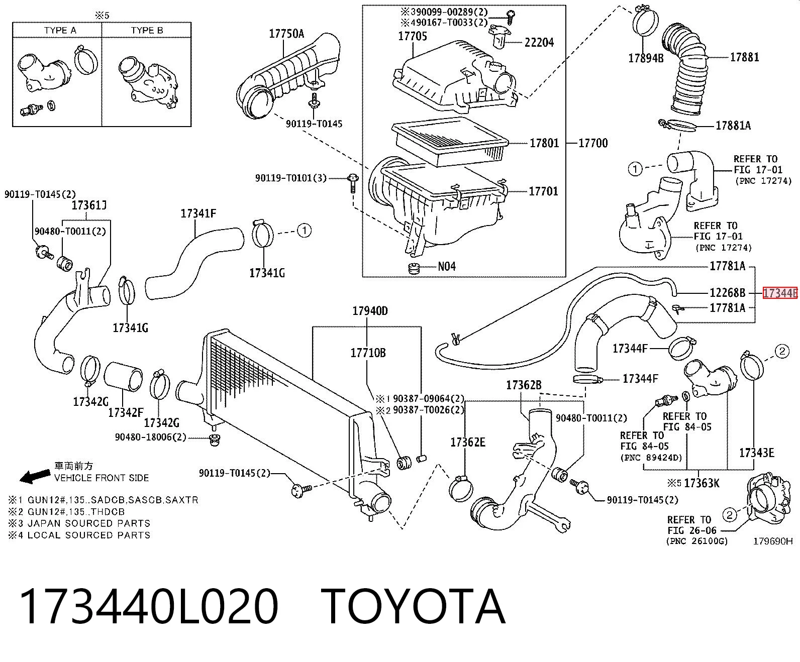 173440L020 Toyota Трубка, що нагнітається