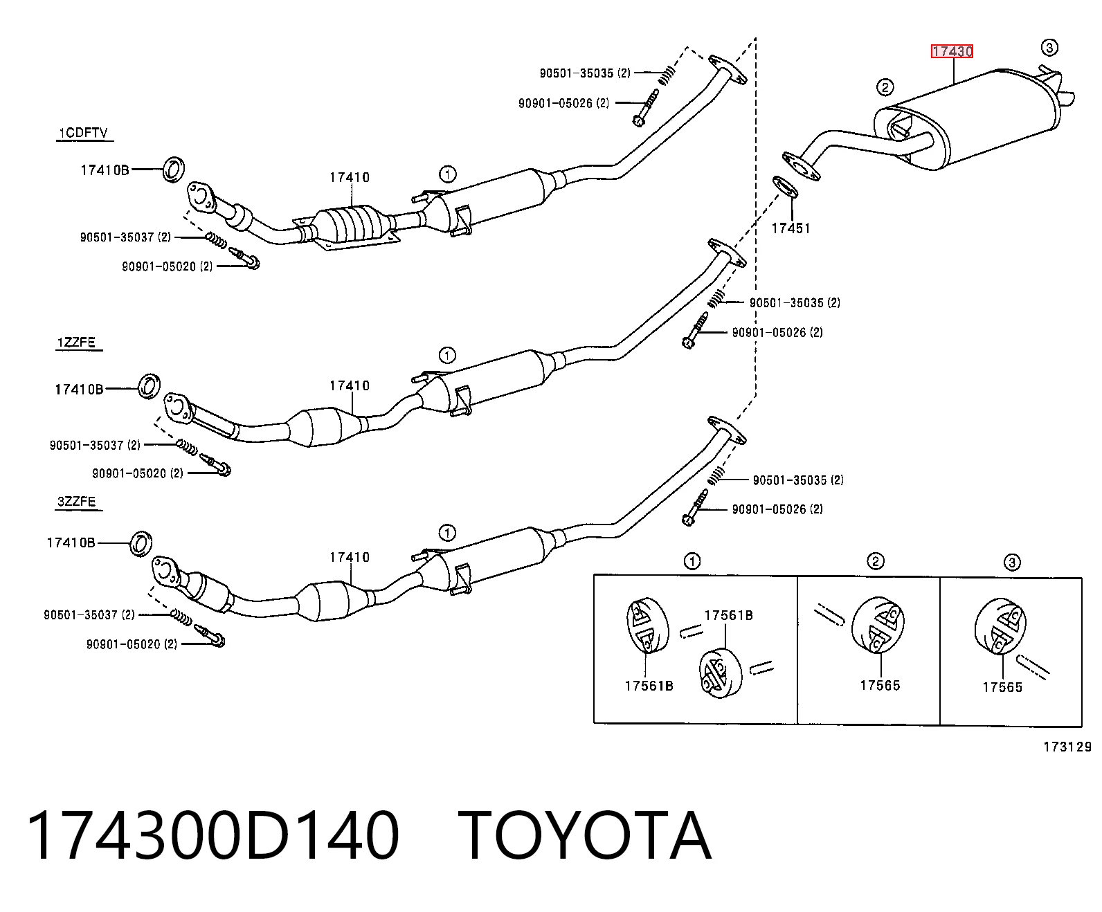 174300D140 Toyota Глушник, задня частина