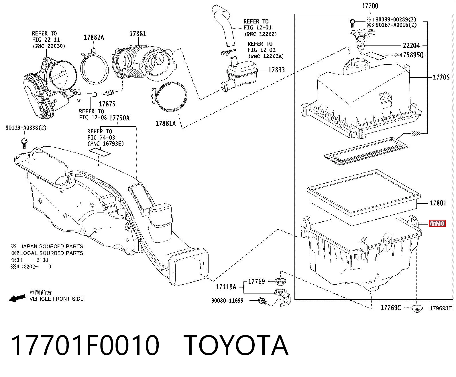 17701F0010 Toyota Корпус повітряного фільтра, нижня частина