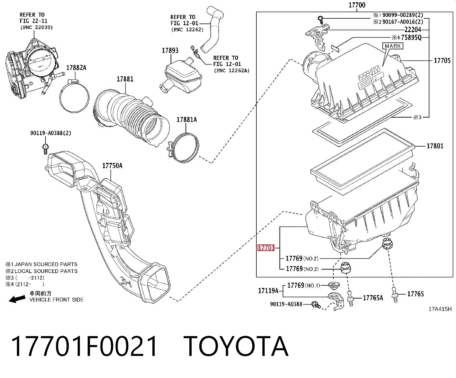 17701F0021 Toyota Корпус повітряного фільтра, нижня частина