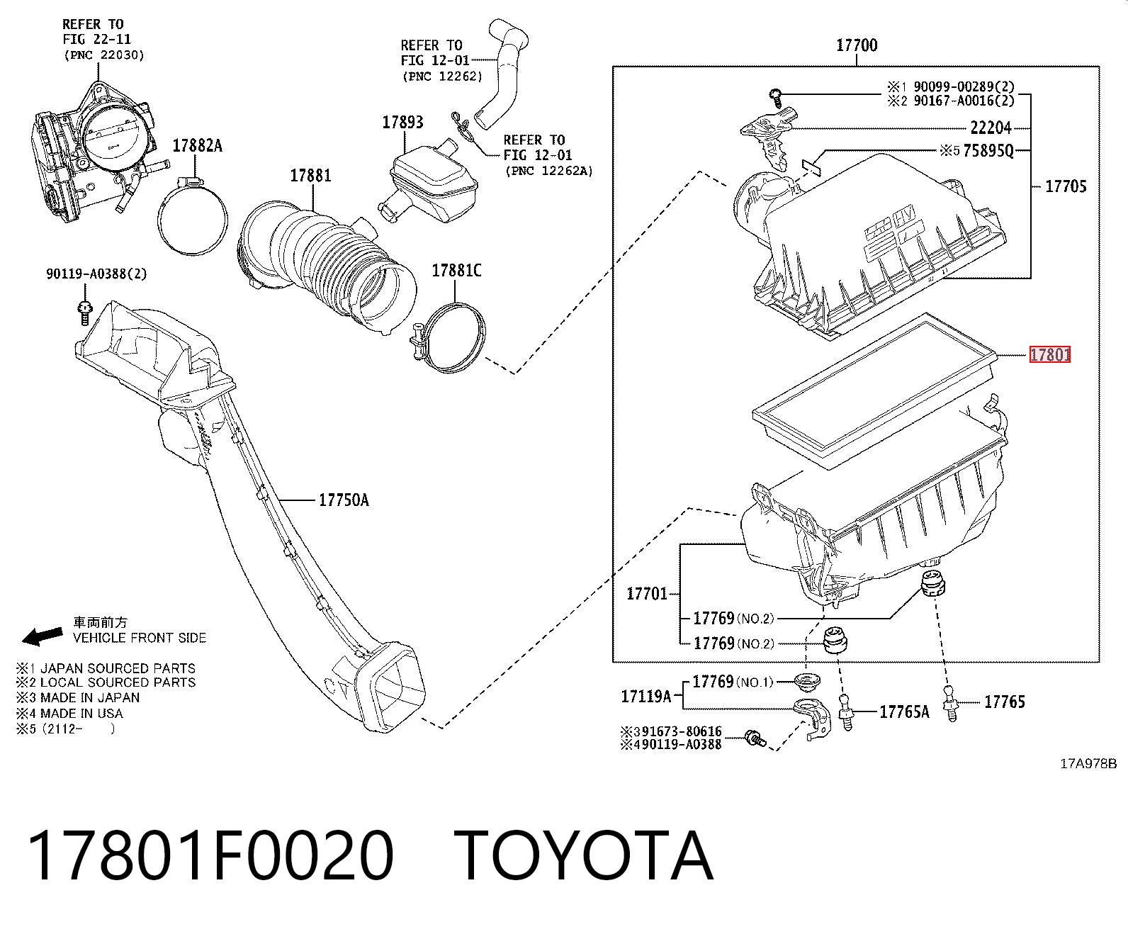 17801F0020 Toyota Повітряний фільтр двигуна