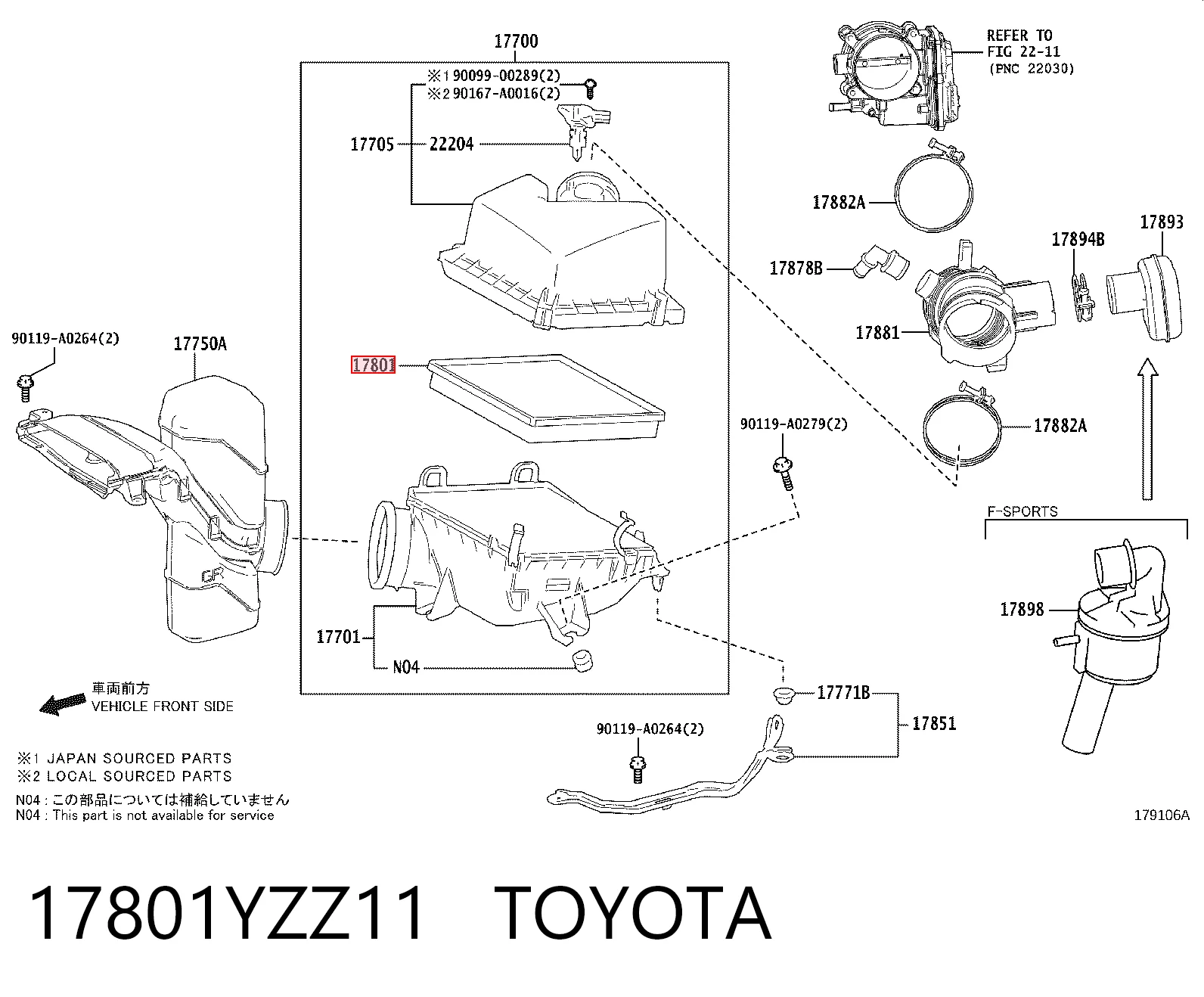 17801YZZ11 Toyota Повітряний фільтр двигуна