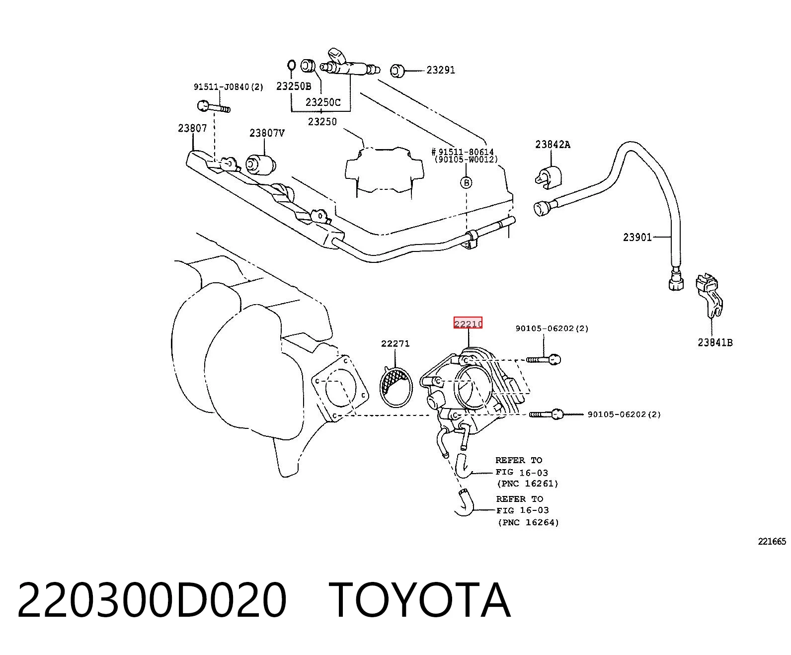 220300D020 Toyota Дросільна заслінка в зборі