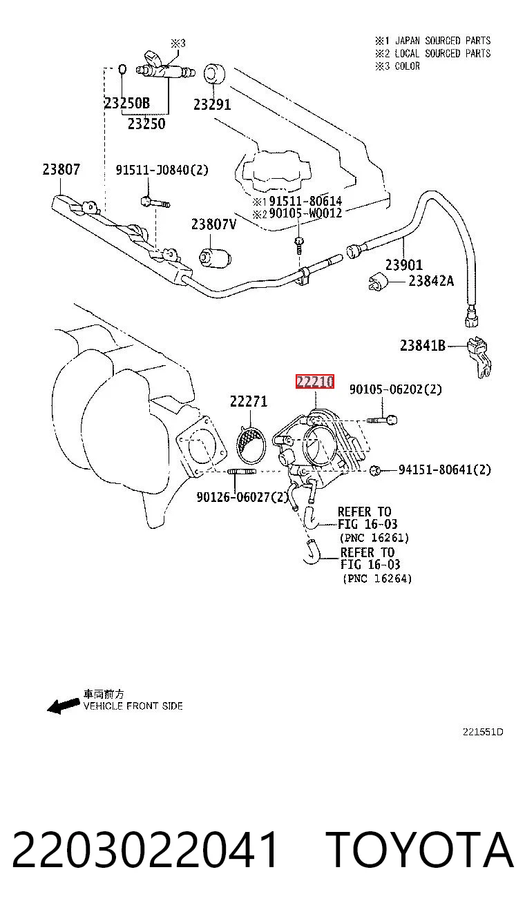 2203022041 Toyota Дросільна заслінка в зборі