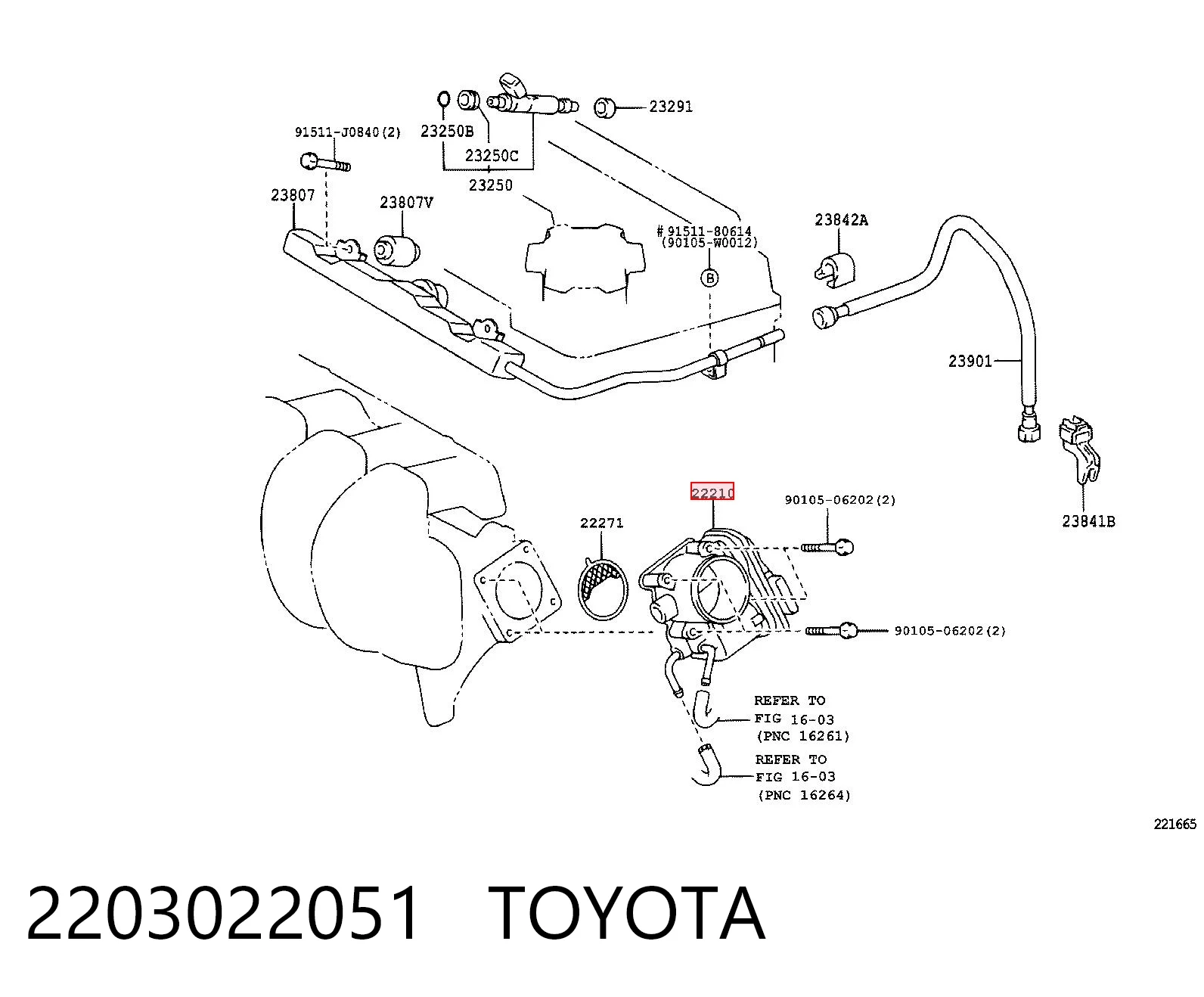 2203022051 Toyota Дросільна заслінка в зборі
